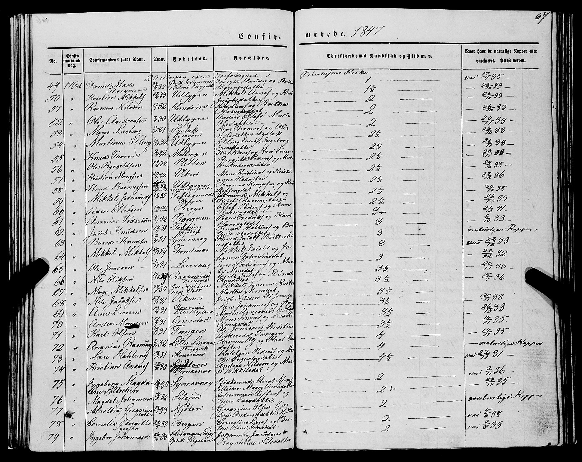 Lindås Sokneprestembete, AV/SAB-A-76701/H/Haa/Haaa/L0012: Parish register (official) no. A 12, 1836-1848, p. 67