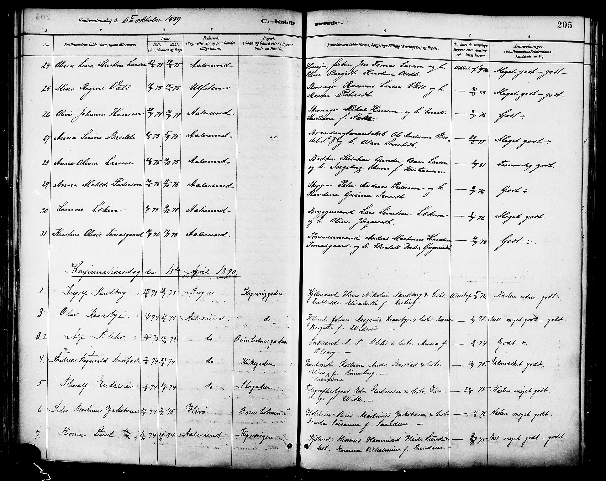 Ministerialprotokoller, klokkerbøker og fødselsregistre - Møre og Romsdal, SAT/A-1454/529/L0455: Parish register (official) no. 529A05, 1885-1893, p. 205