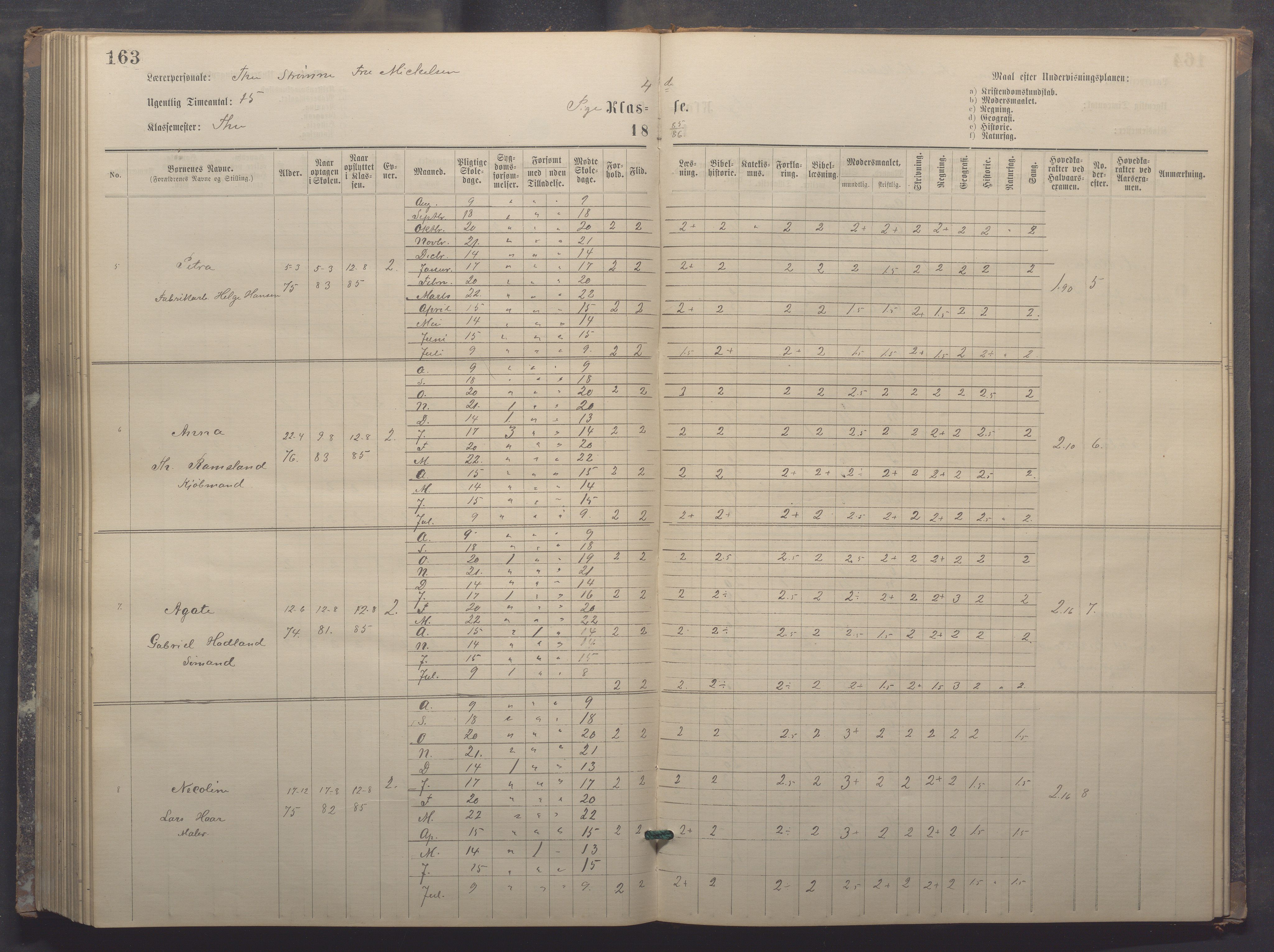 Egersund kommune (Ladested) - Egersund almueskole/folkeskole, IKAR/K-100521/H/L0017: Skoleprotokoll - Almueskolen, 5./6. klasse, 1877-1887, p. 163