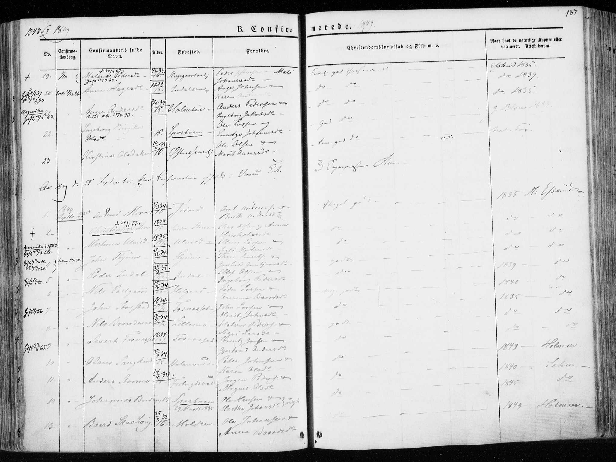 Ministerialprotokoller, klokkerbøker og fødselsregistre - Nord-Trøndelag, SAT/A-1458/723/L0239: Parish register (official) no. 723A08, 1841-1851, p. 187