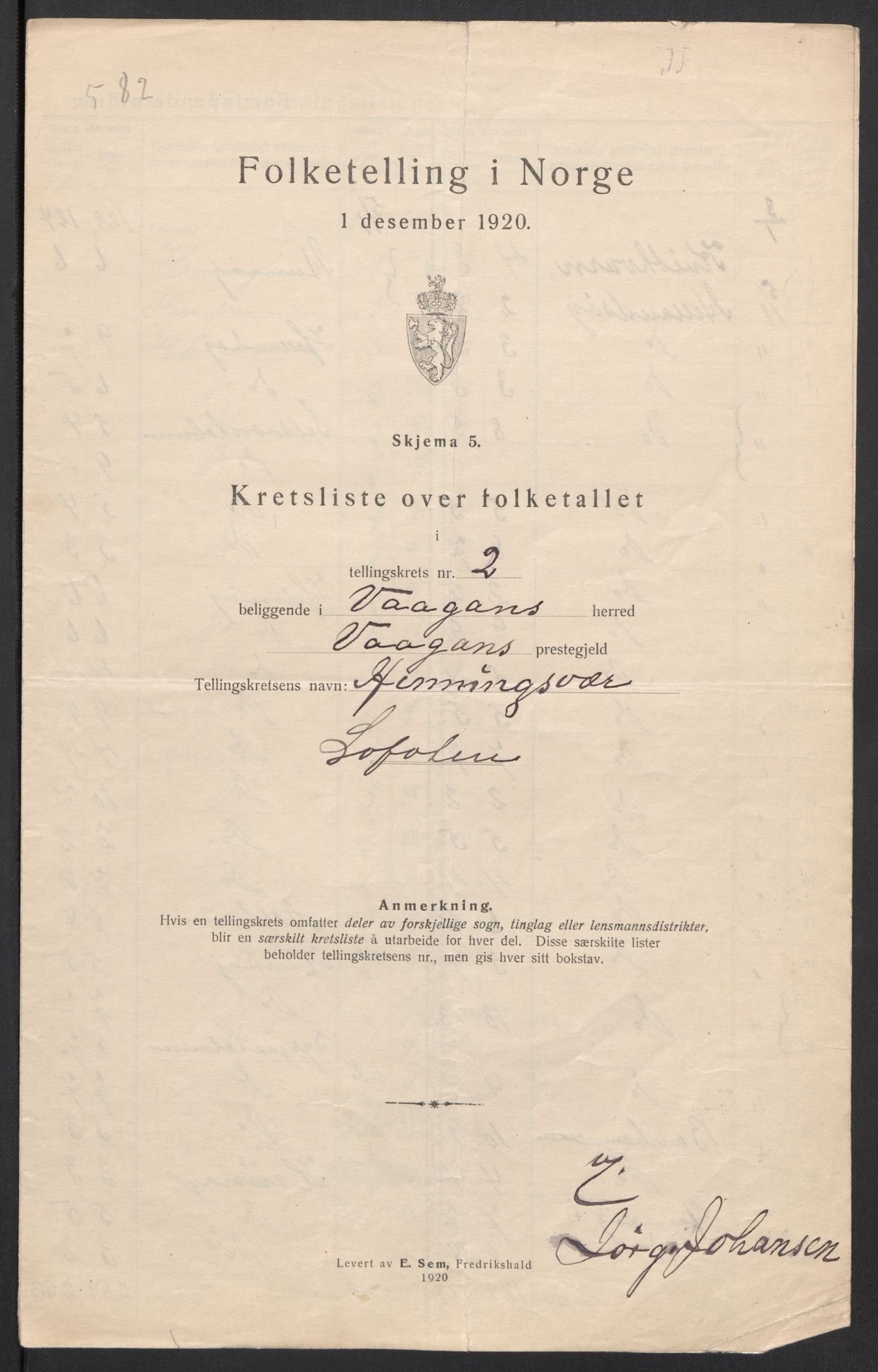 SAT, 1920 census for Vågan, 1920, p. 9