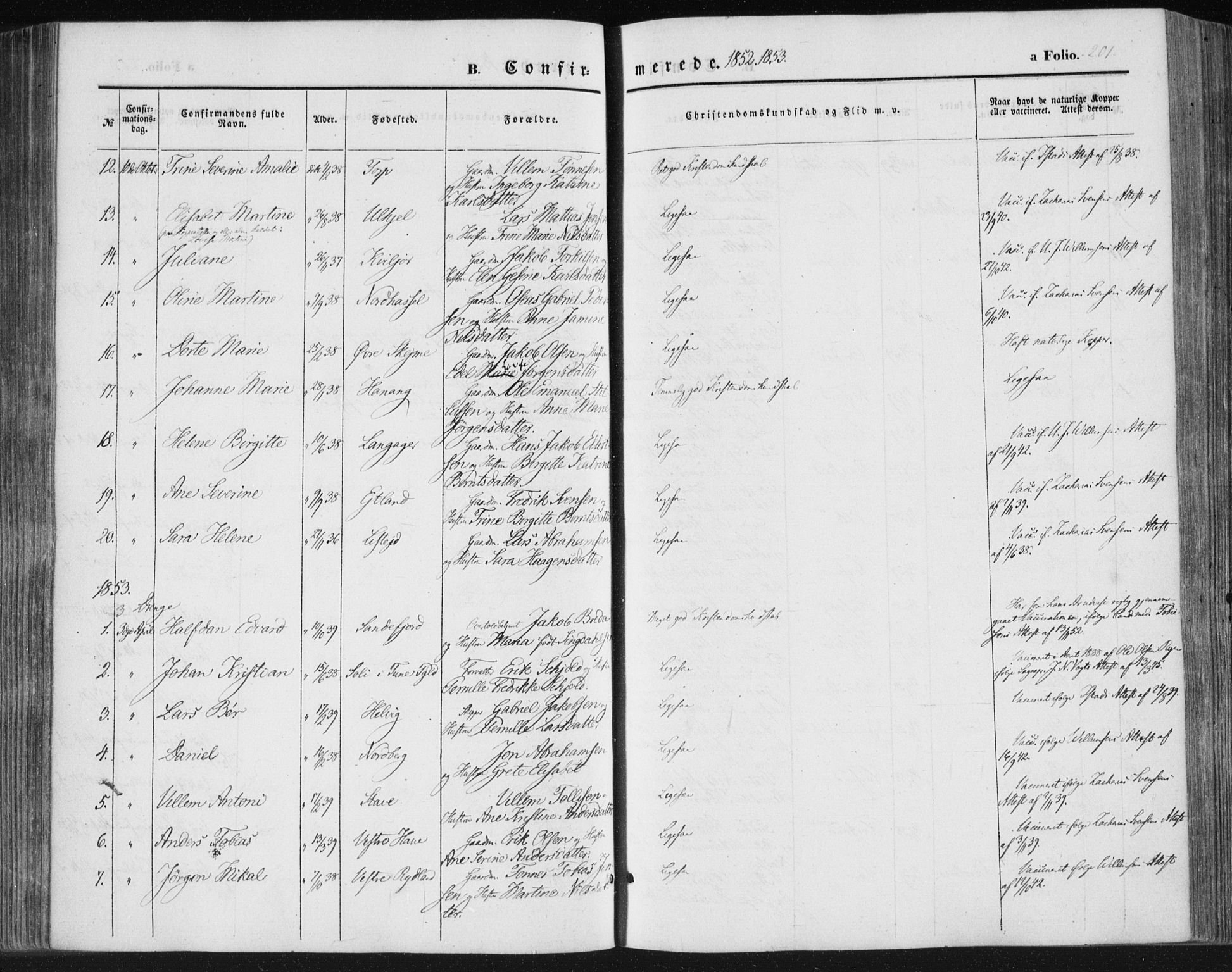 Lista sokneprestkontor, AV/SAK-1111-0027/F/Fa/L0010: Parish register (official) no. A 10, 1846-1861, p. 201