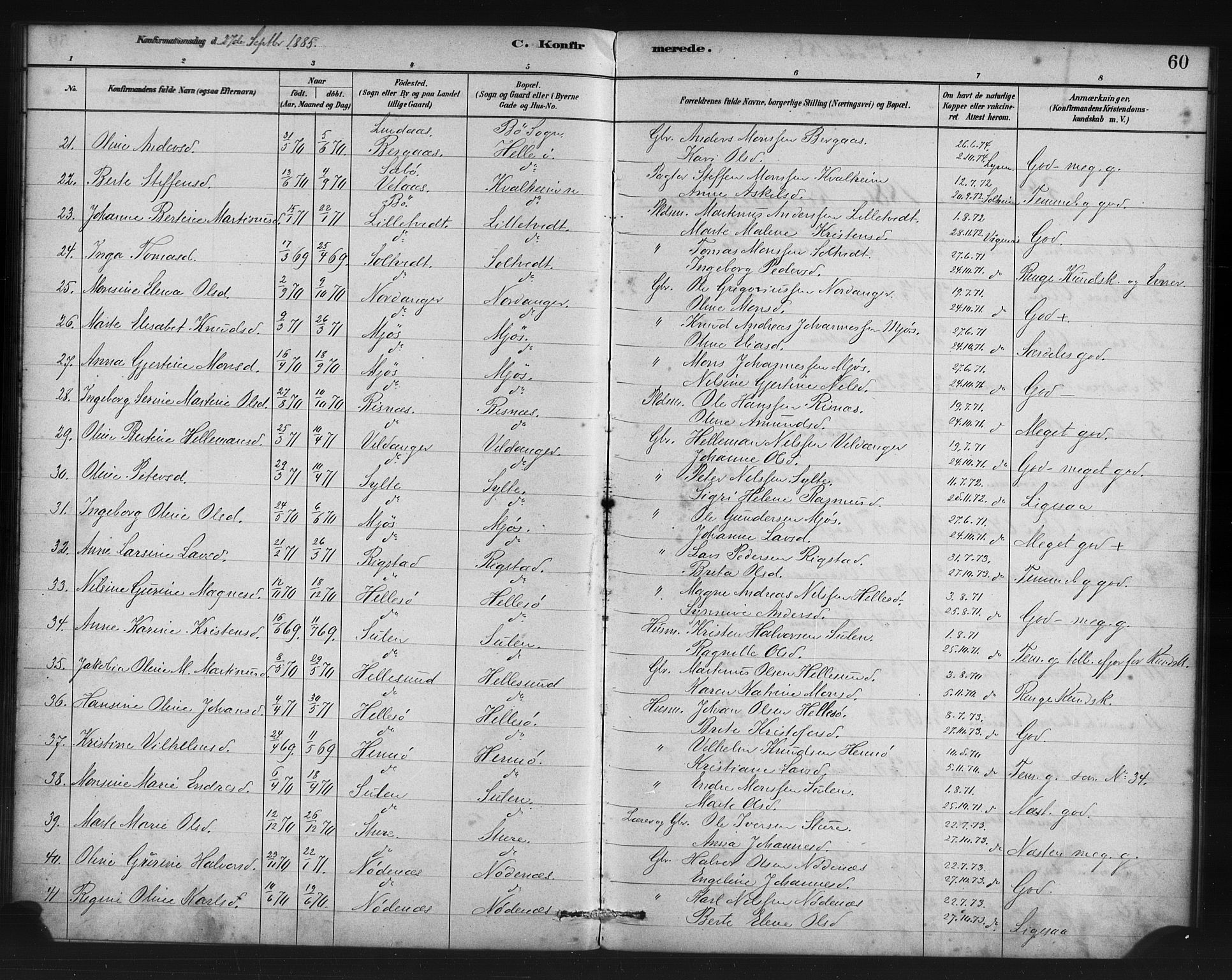 Manger sokneprestembete, AV/SAB-A-76801/H/Haa: Parish register (official) no. C 1, 1881-1890, p. 60