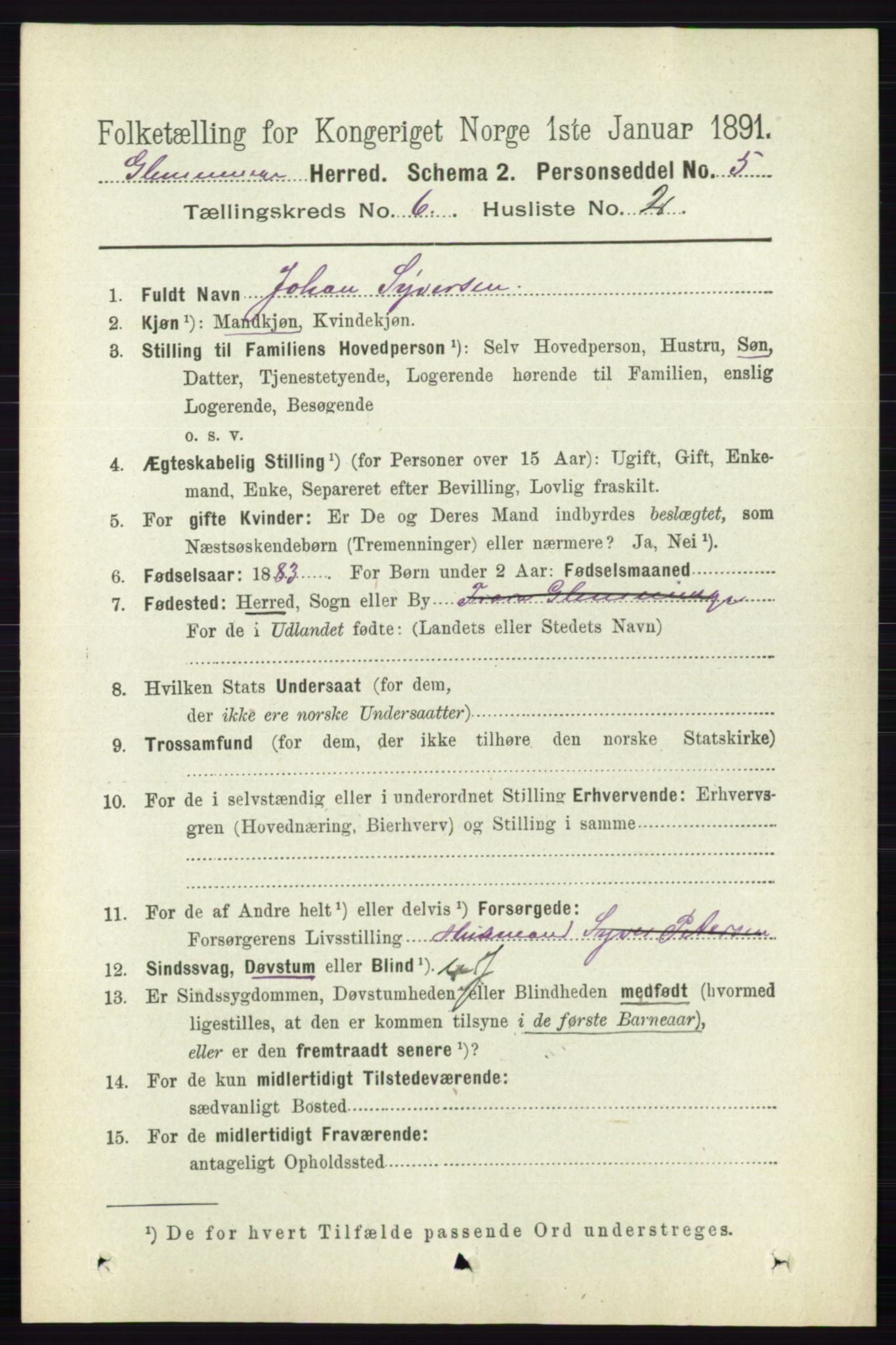 RA, 1891 census for 0132 Glemmen, 1891, p. 7515