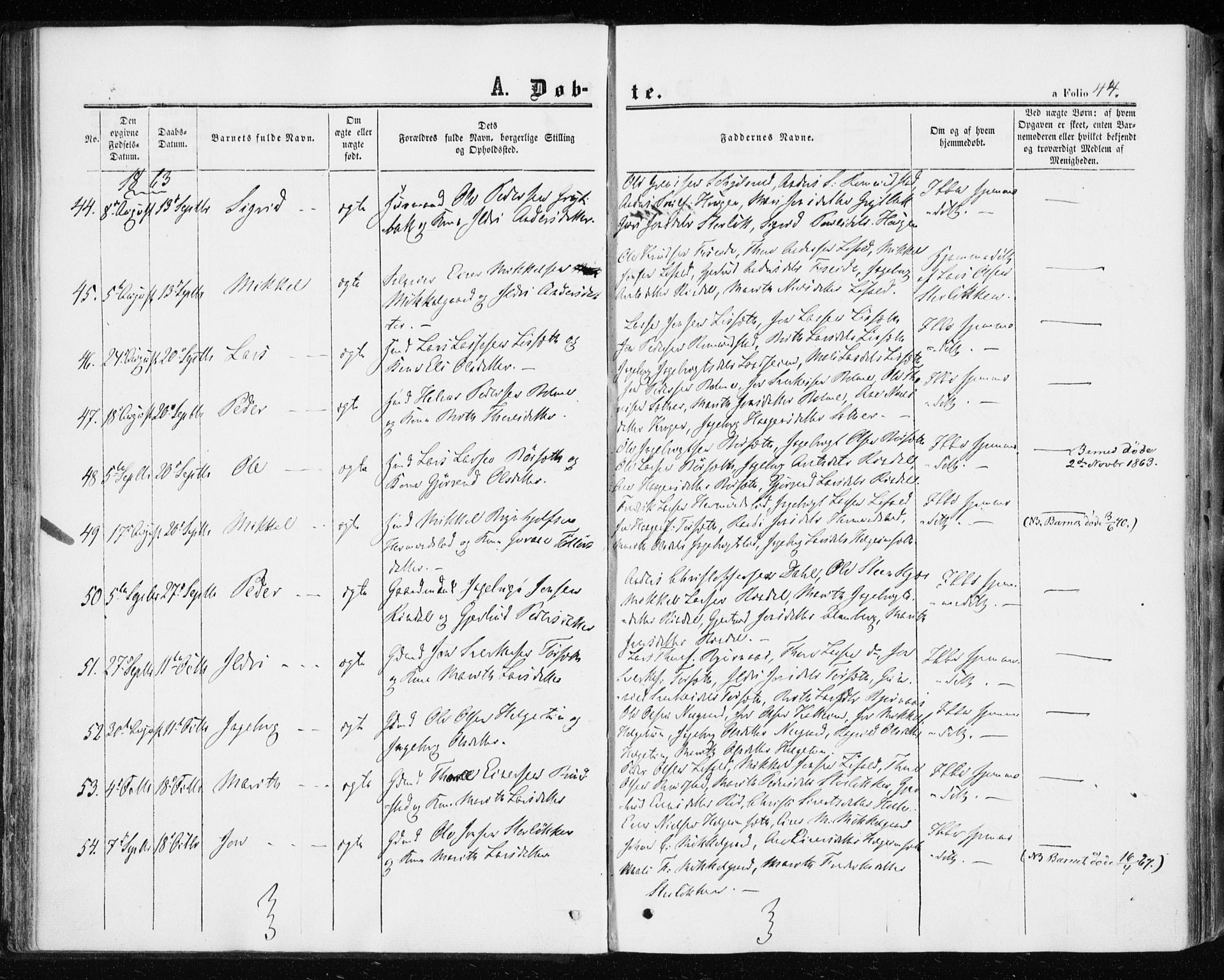 Ministerialprotokoller, klokkerbøker og fødselsregistre - Møre og Romsdal, AV/SAT-A-1454/598/L1067: Parish register (official) no. 598A01, 1858-1871, p. 44