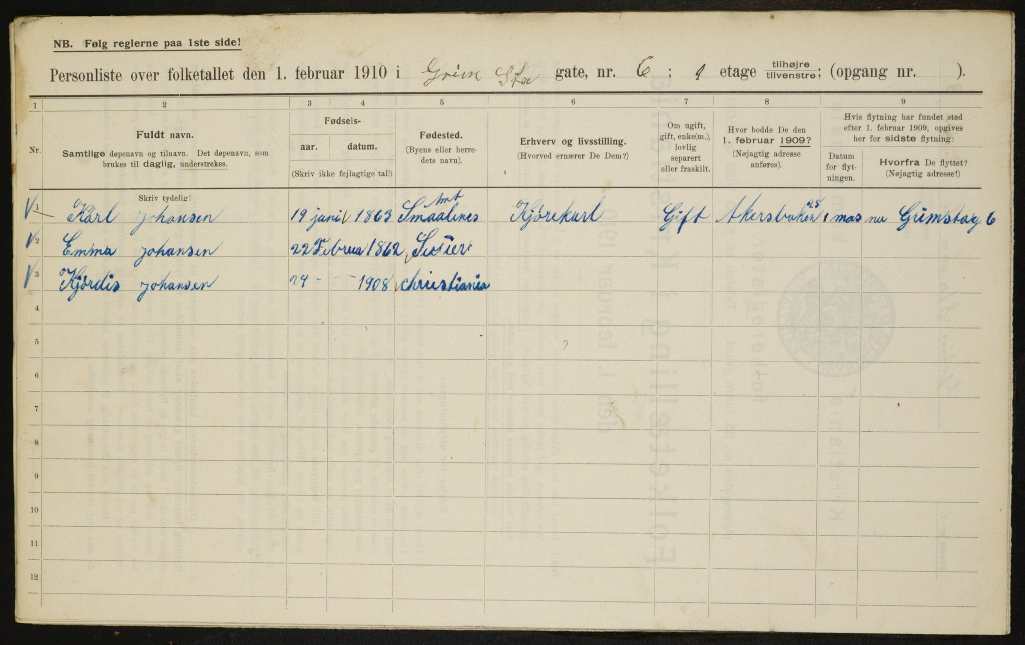 OBA, Municipal Census 1910 for Kristiania, 1910, p. 28453