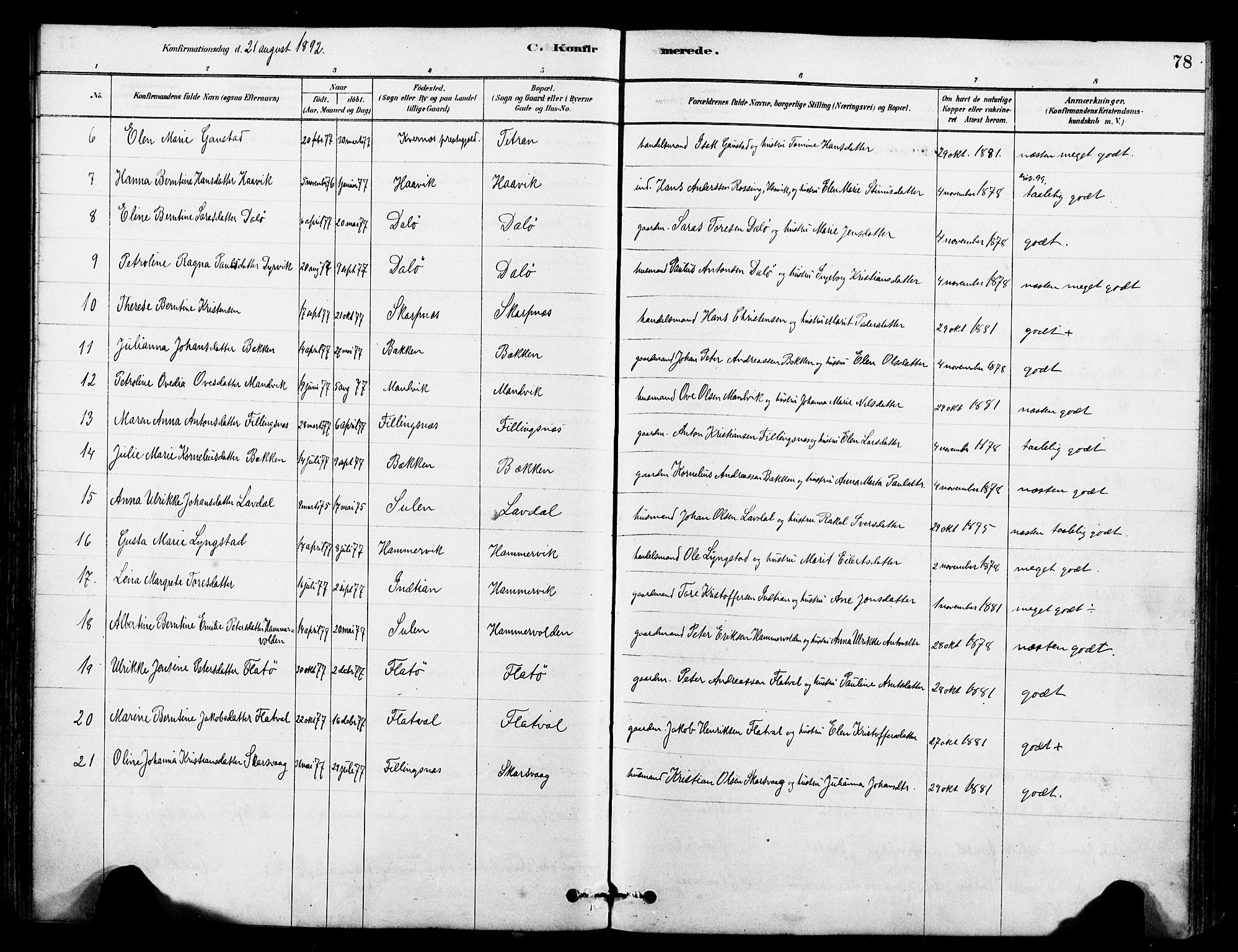 Ministerialprotokoller, klokkerbøker og fødselsregistre - Sør-Trøndelag, AV/SAT-A-1456/641/L0595: Parish register (official) no. 641A01, 1882-1897, p. 78