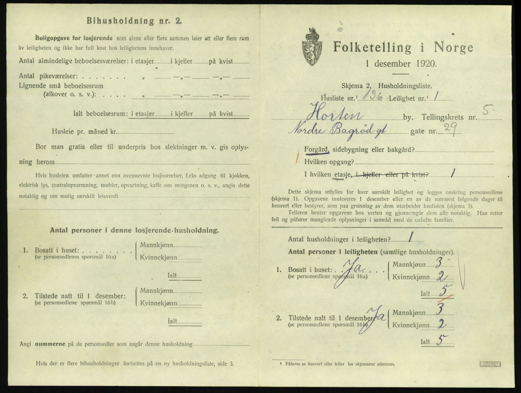 SAKO, 1920 census for Horten, 1920, p. 6129