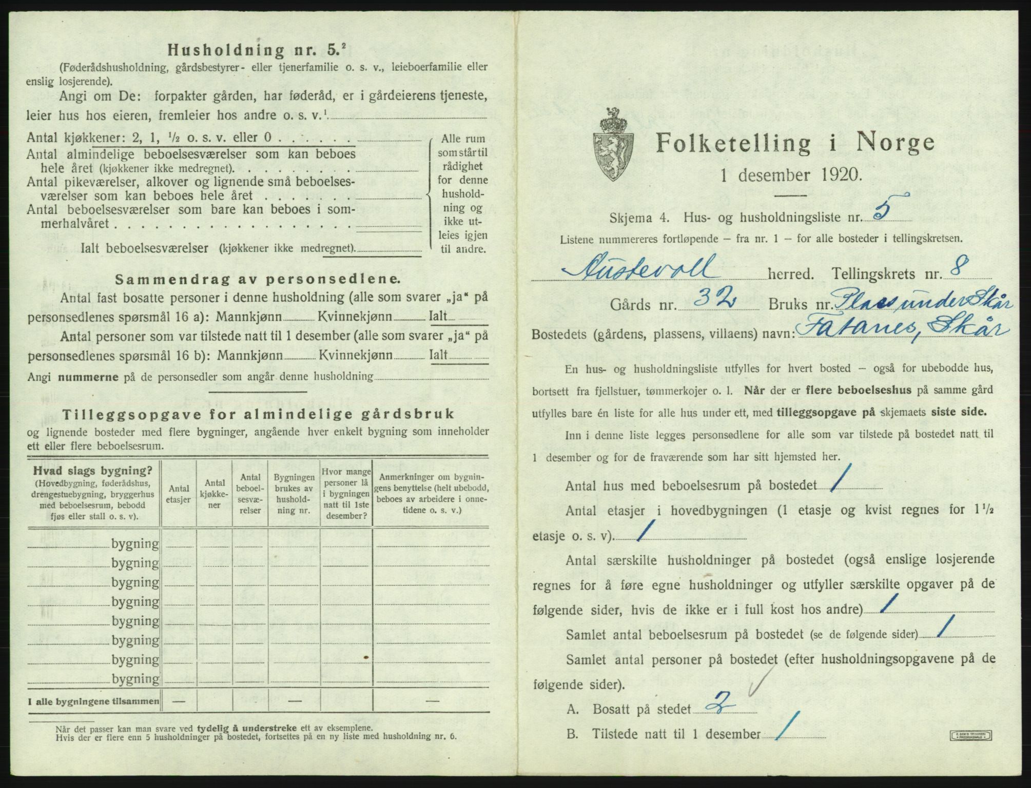 SAB, 1920 census for Austevoll, 1920, p. 488