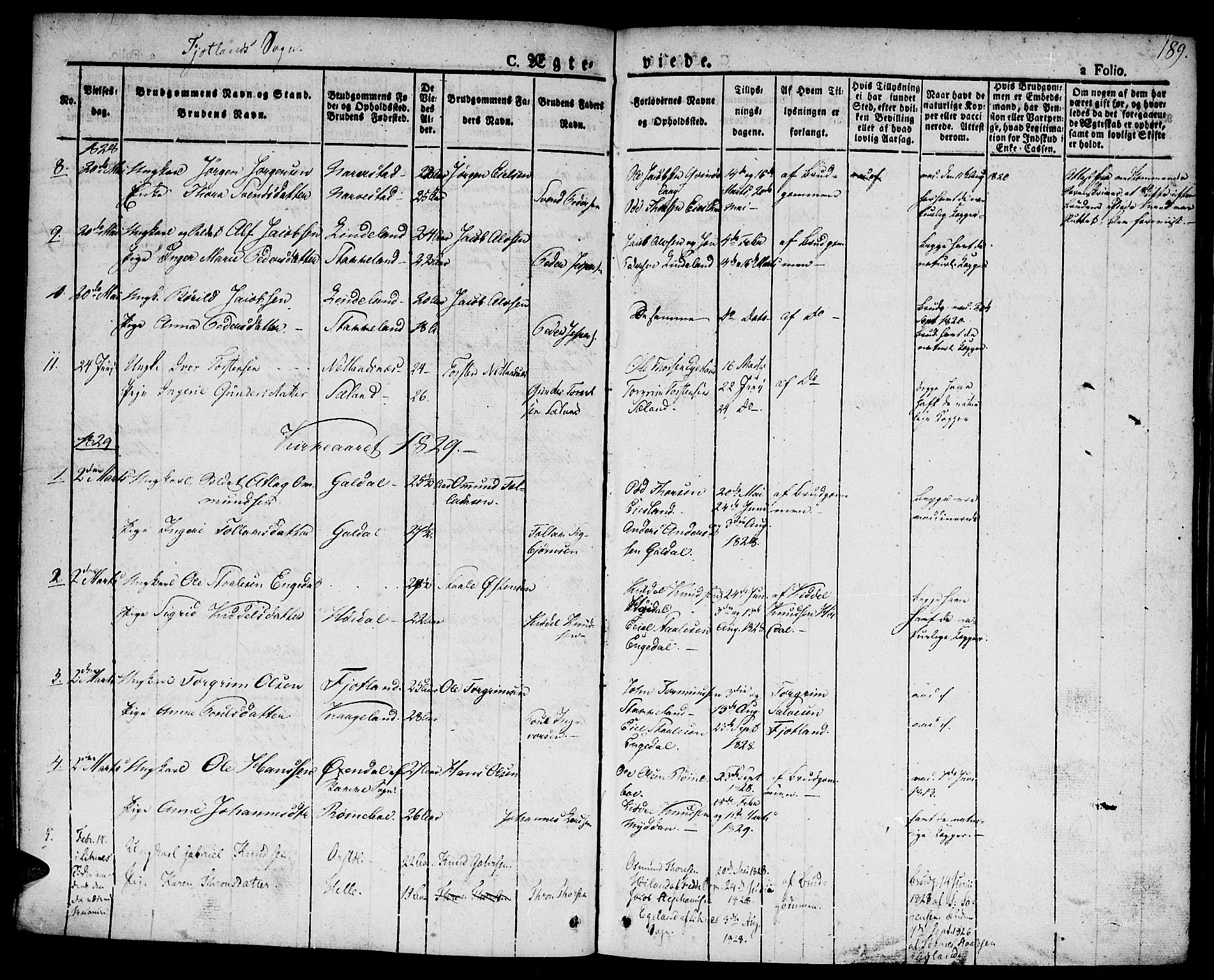 Hægebostad sokneprestkontor, AV/SAK-1111-0024/F/Fa/Faa/L0003: Parish register (official) no. A 3 /2, 1825-1840, p. 189