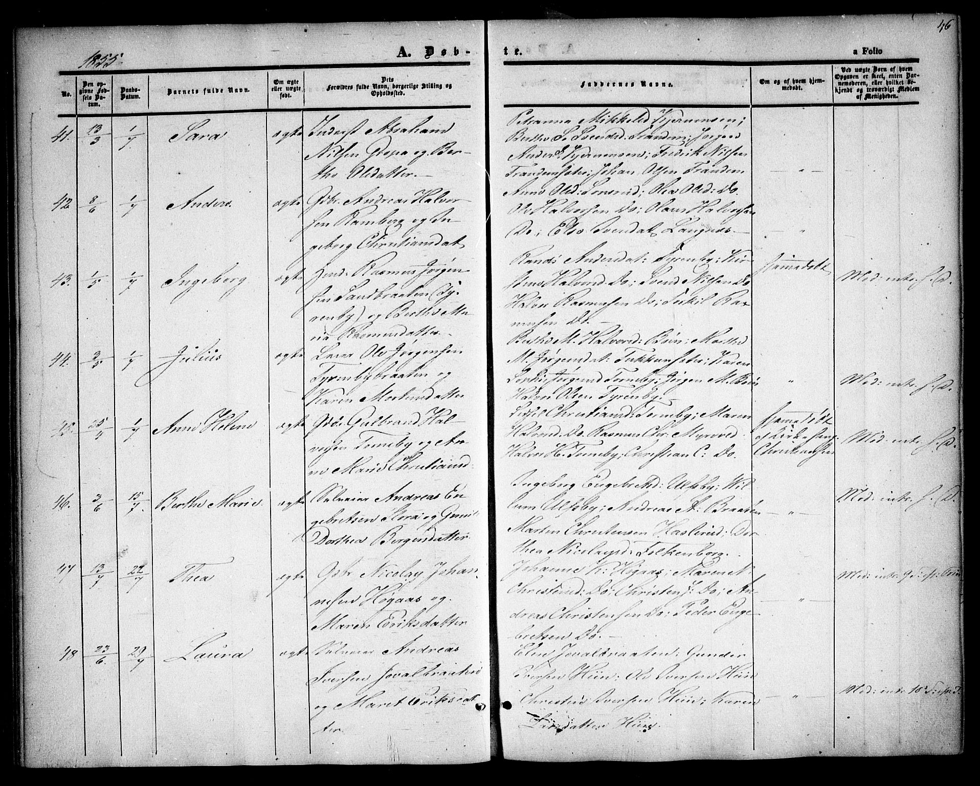 Rødenes prestekontor Kirkebøker, AV/SAO-A-2005/F/Fa/L0006: Parish register (official) no. I 6, 1850-1859, p. 46