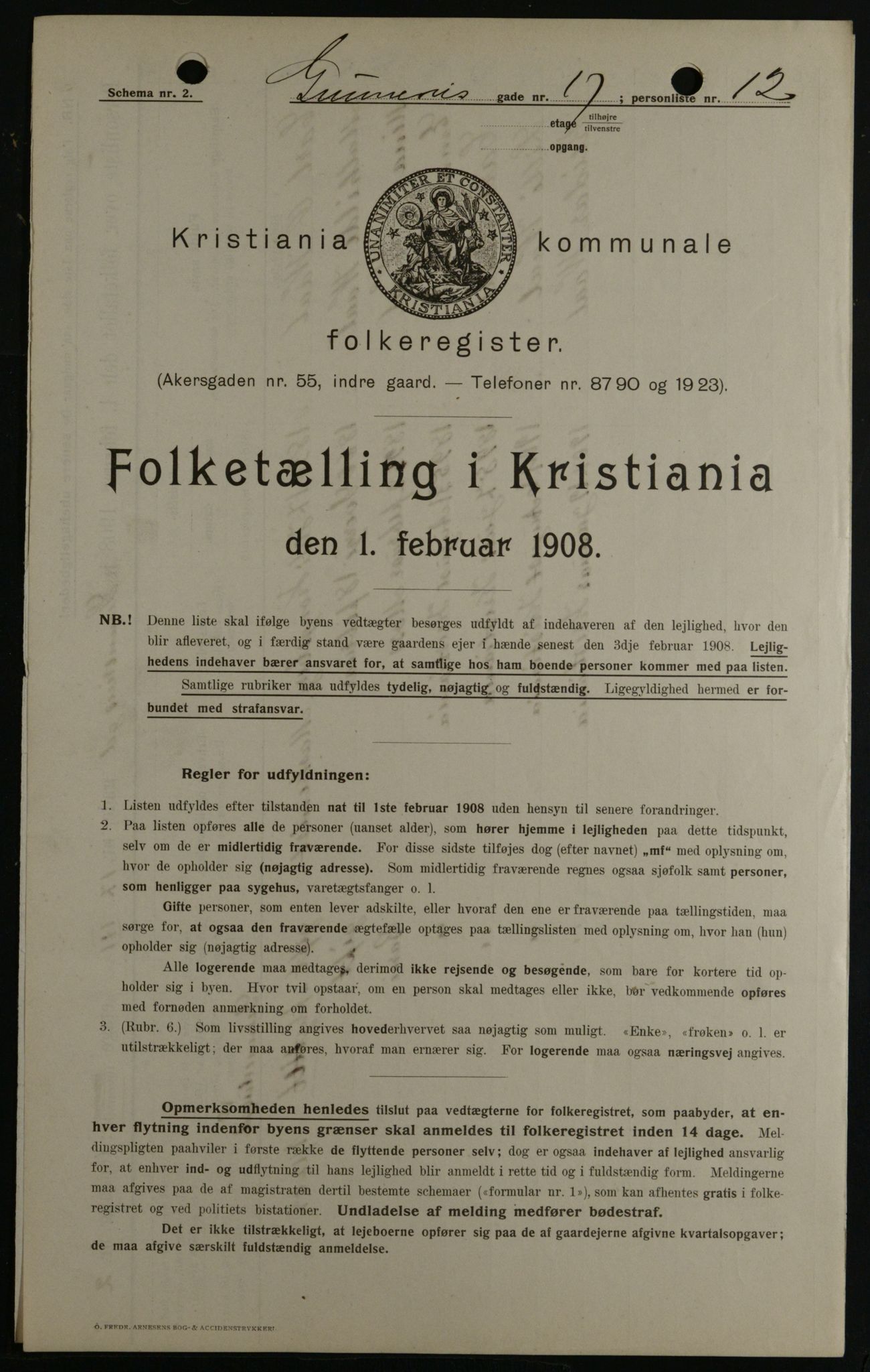 OBA, Municipal Census 1908 for Kristiania, 1908, p. 5238