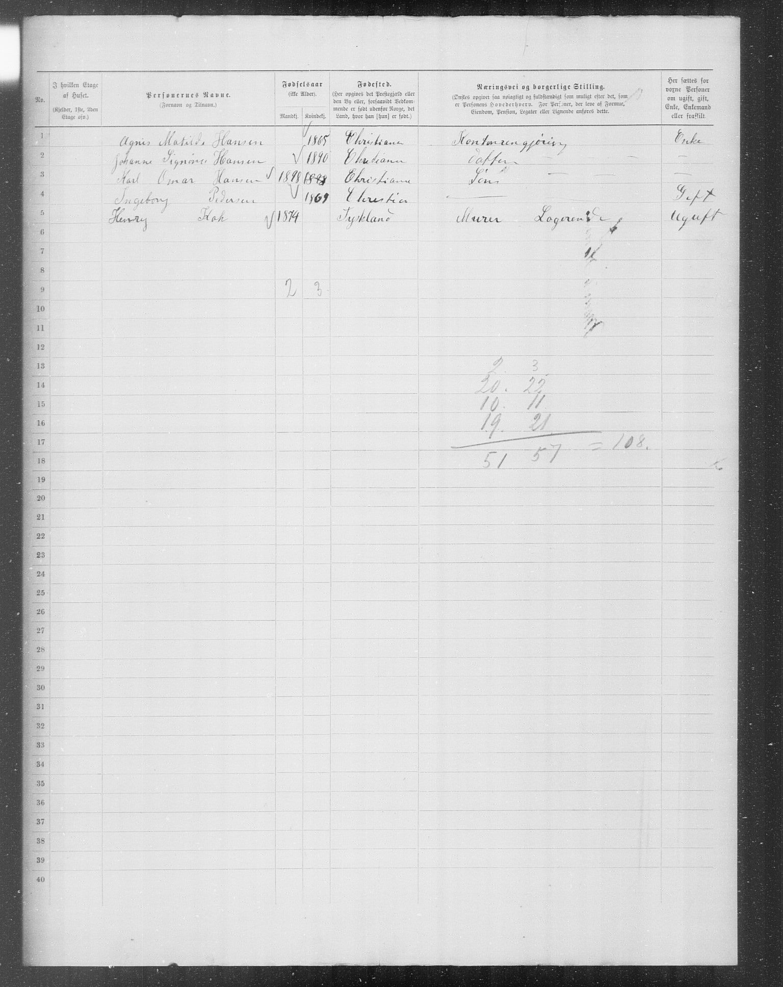 OBA, Municipal Census 1899 for Kristiania, 1899, p. 8462