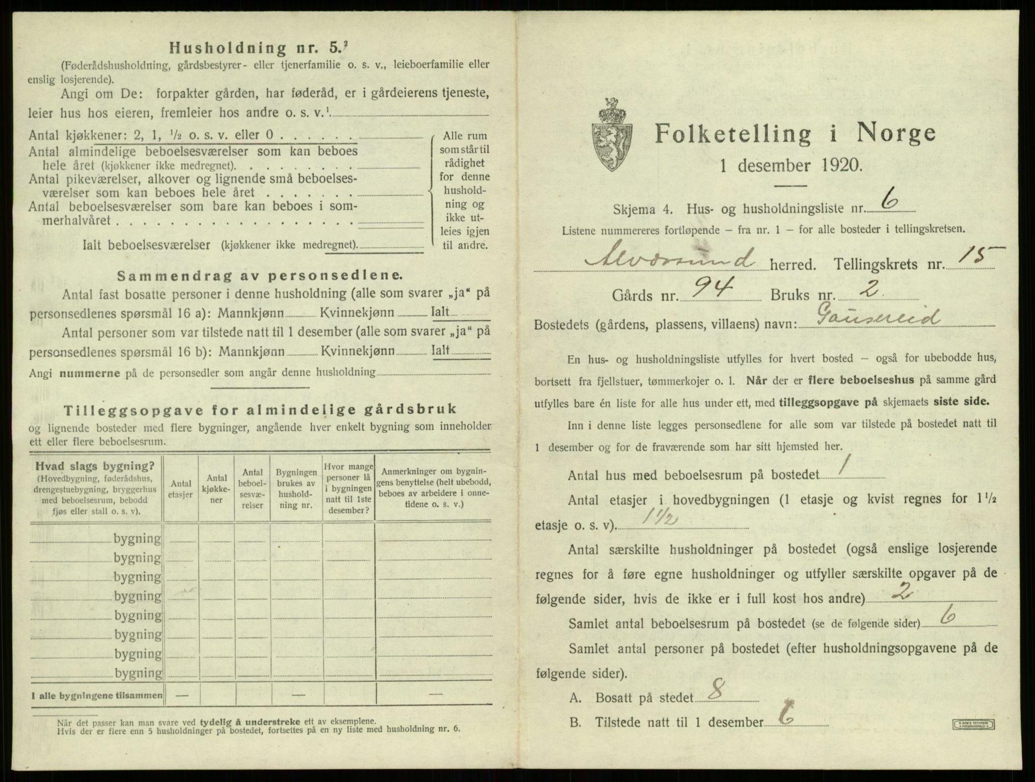 SAB, 1920 census for Alversund, 1920, p. 1116