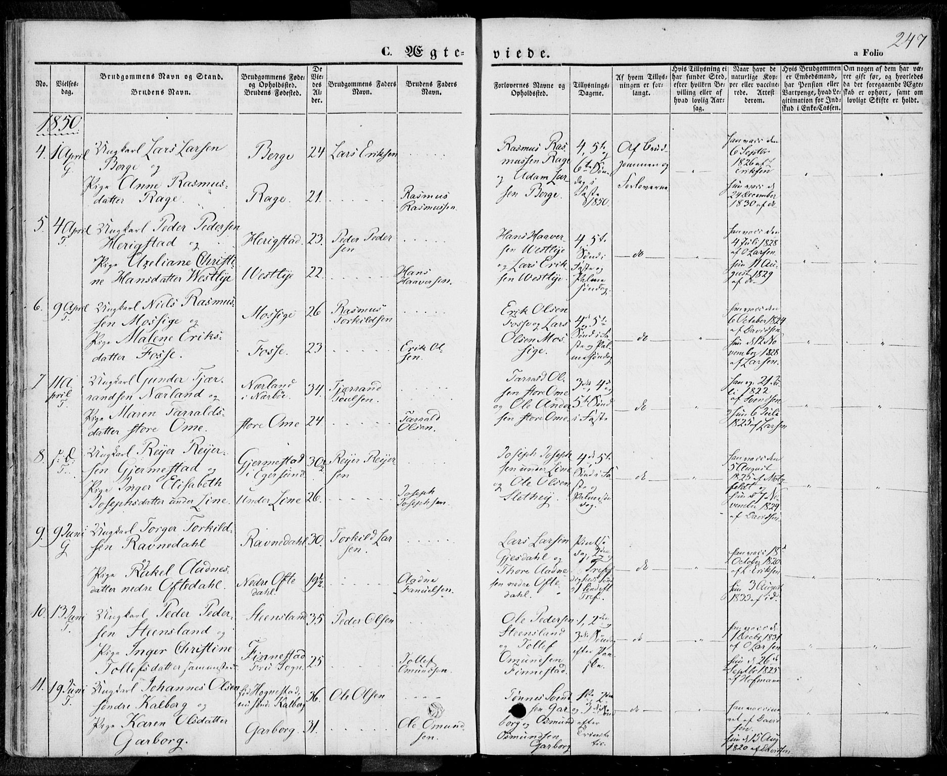 Lye sokneprestkontor, SAST/A-101794/001/30BA/L0006: Parish register (official) no. A 5.2, 1842-1855, p. 247