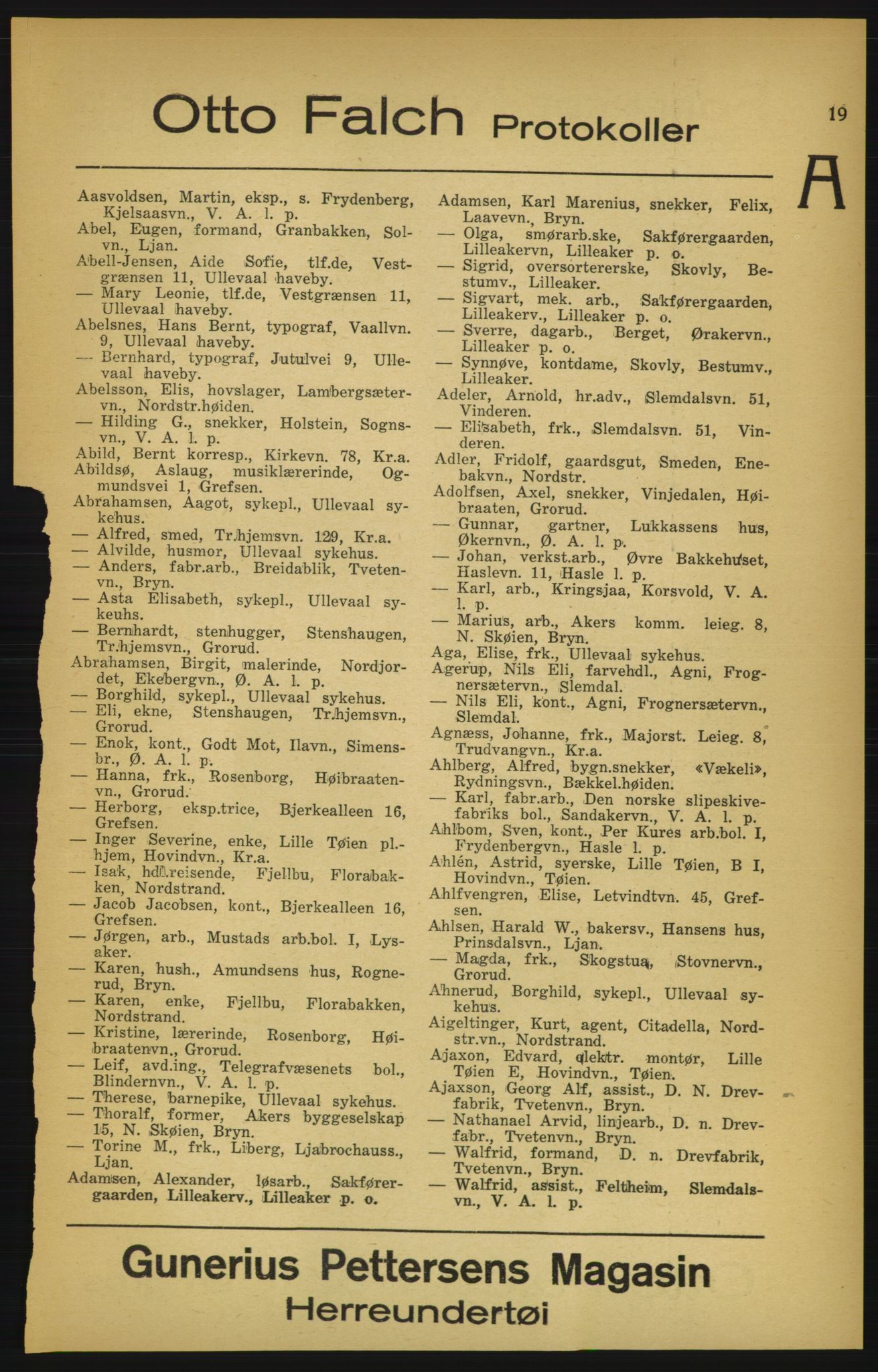 Aker adressebok/adressekalender, PUBL/001/A/003: Akers adressekalender, 1924-1925, p. 19