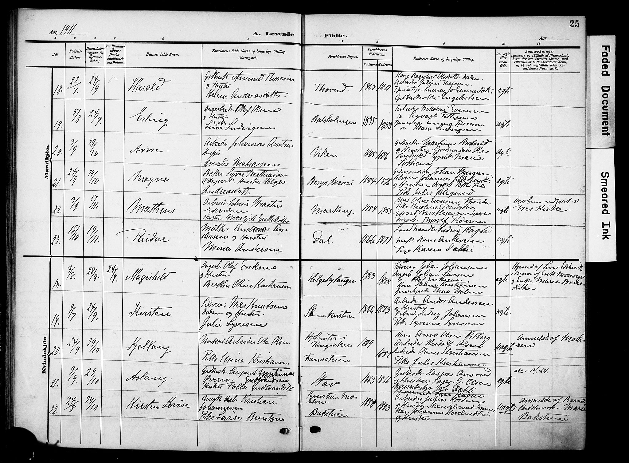 Nes prestekontor, Hedmark, SAH/PREST-020/K/Ka/L0013: Parish register (official) no. 13, 1906-1924, p. 25