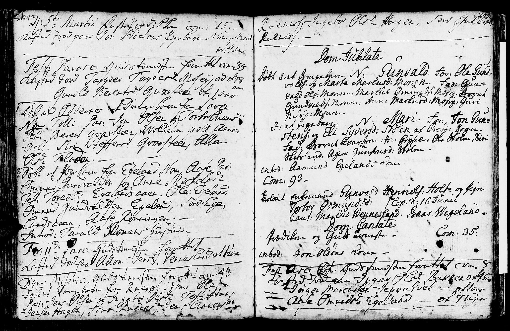 Vennesla sokneprestkontor, SAK/1111-0045/Fa/Fab/L0001: Parish register (official) no. A 1, 1741-1794, p. 294-295