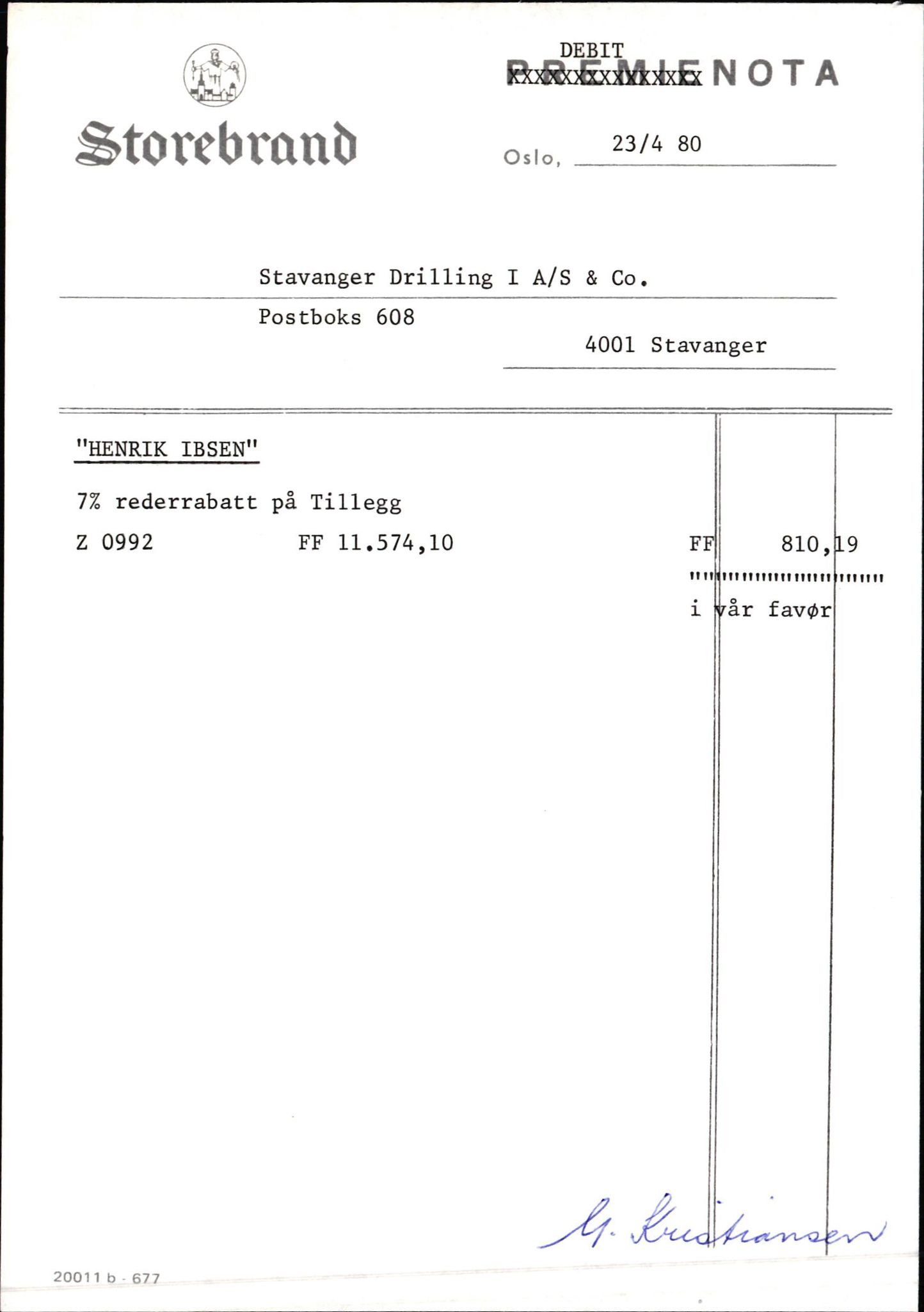 Pa 1503 - Stavanger Drilling AS, AV/SAST-A-101906/2/E/Ec/Eca/L0009: Forsikring, 1975-1980