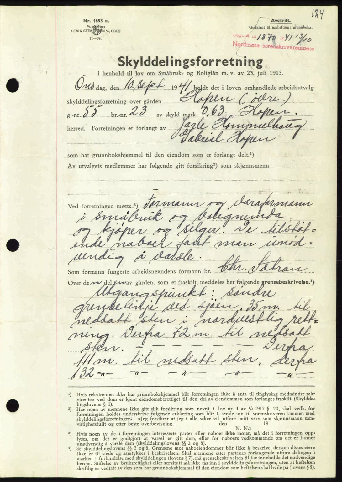 Nordmøre sorenskriveri, AV/SAT-A-4132/1/2/2Ca: Mortgage book no. A91, 1941-1942, Diary no: : 1870/1941