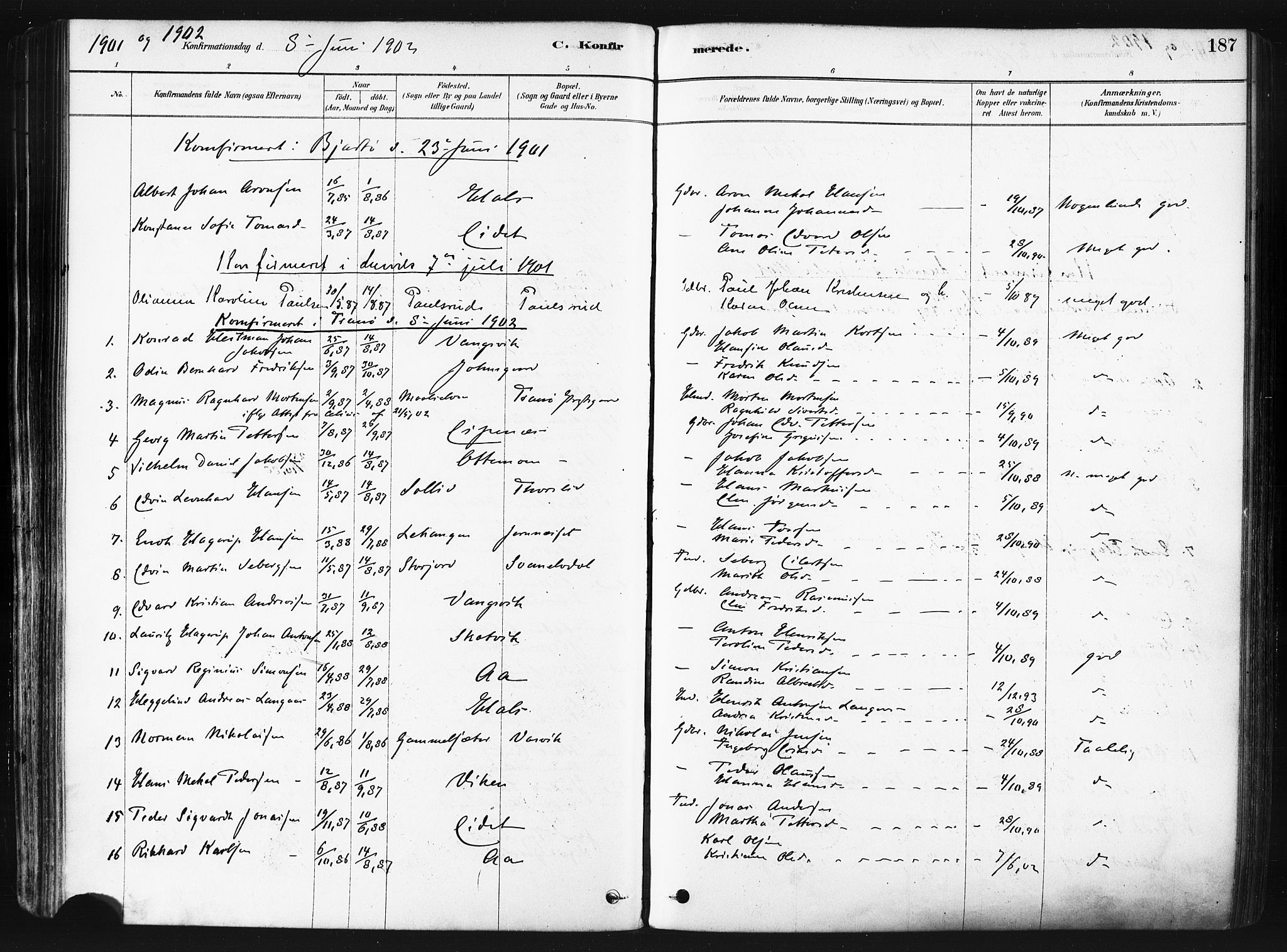 Tranøy sokneprestkontor, SATØ/S-1313/I/Ia/Iaa/L0009kirke: Parish register (official) no. 9, 1878-1904, p. 187