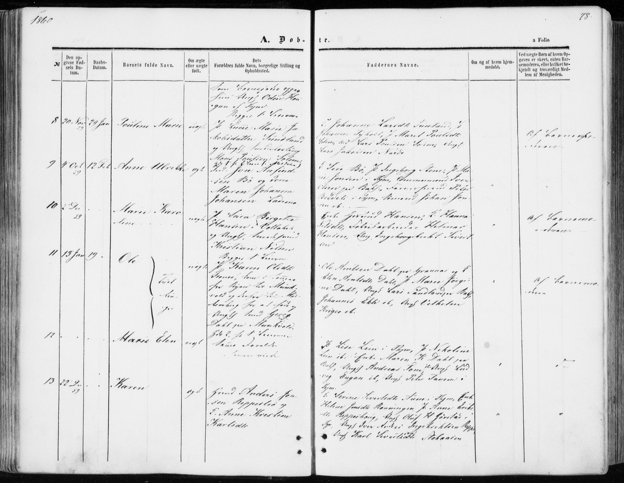 Ministerialprotokoller, klokkerbøker og fødselsregistre - Sør-Trøndelag, SAT/A-1456/606/L0292: Parish register (official) no. 606A07, 1856-1865, p. 78