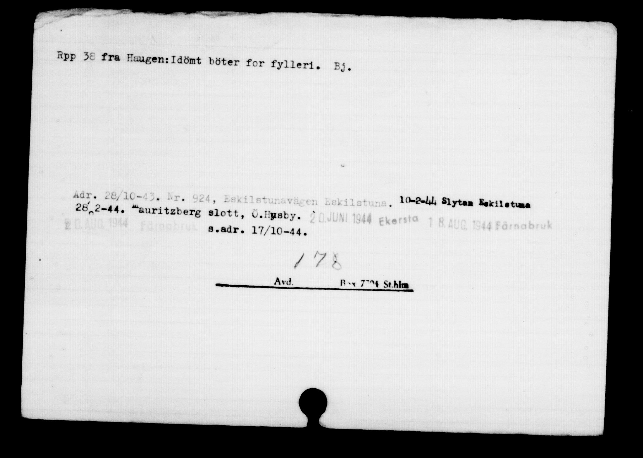 Utenriksstasjonene, Legasjonen i Stockholm, Flyktningkontoret, AV/RA-S-6753/V/Va/L0001: Kjesäterkartoteket, flyktninger med registreringsnr. 1-1000, 1940-1945, p. 1067