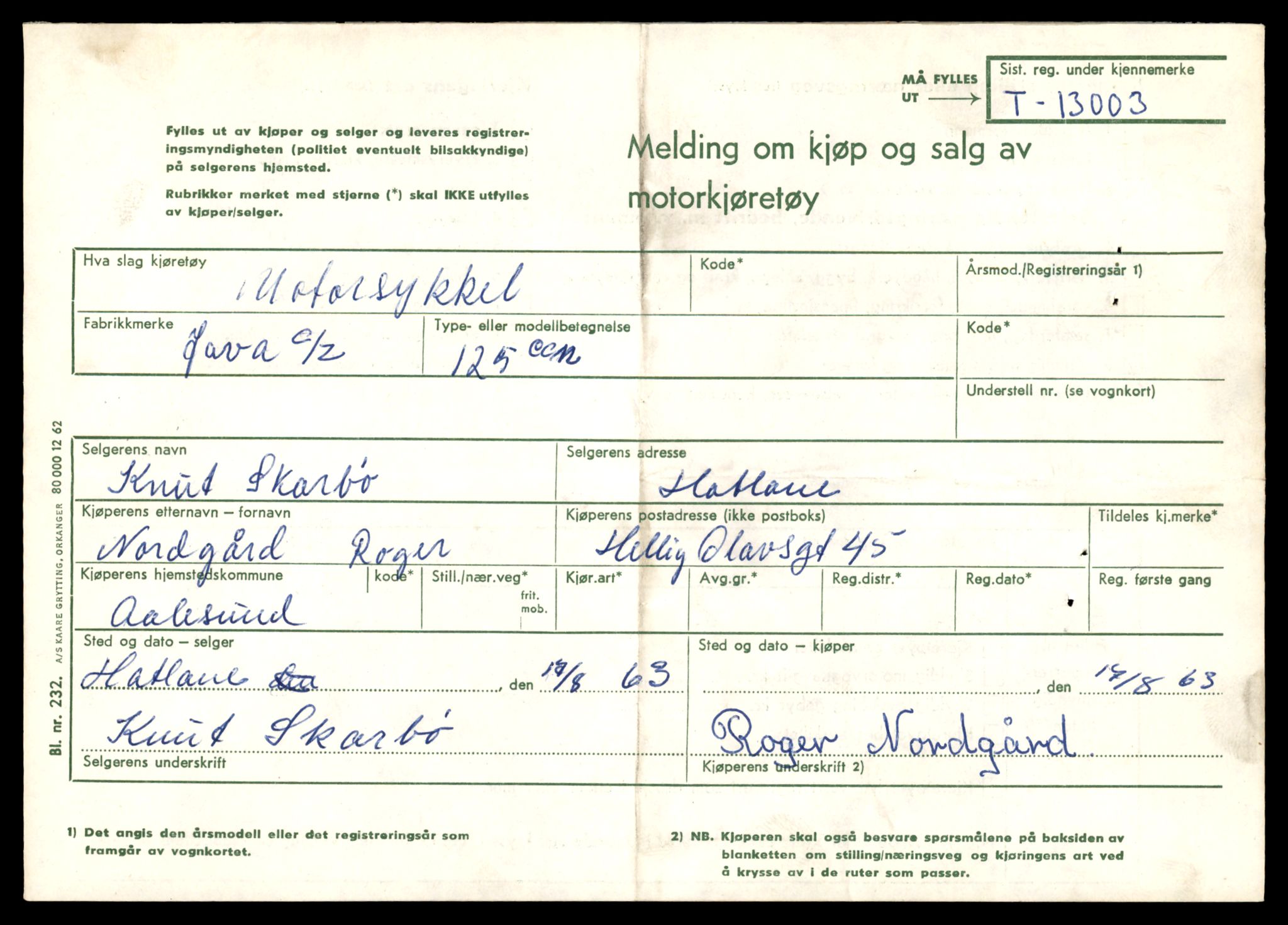Møre og Romsdal vegkontor - Ålesund trafikkstasjon, SAT/A-4099/F/Fe/L0036: Registreringskort for kjøretøy T 12831 - T 13030, 1927-1998, p. 2539