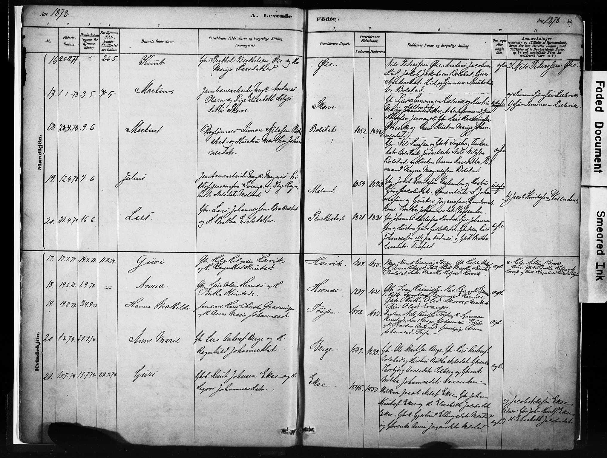 Evanger sokneprestembete, AV/SAB-A-99924: Parish register (official) no. A 1, 1877-1899, p. 8