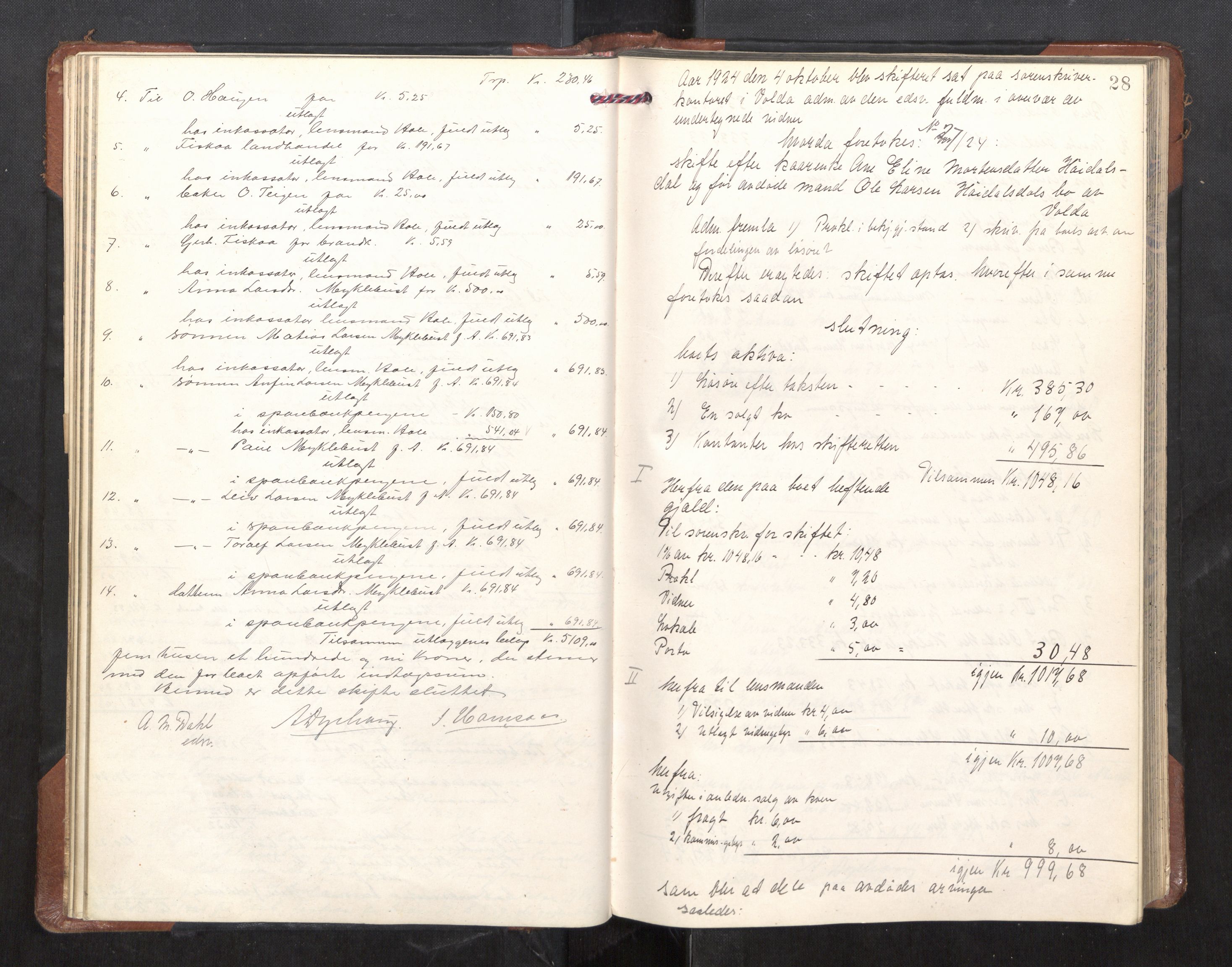 Søre Sunnmøre sorenskriveri, AV/SAT-A-4122/1/3/3A/L0025: Skifte- / Skifteutloddings- / Skifteslutningsprotokollar, 1924-1927, p. 27b-28a