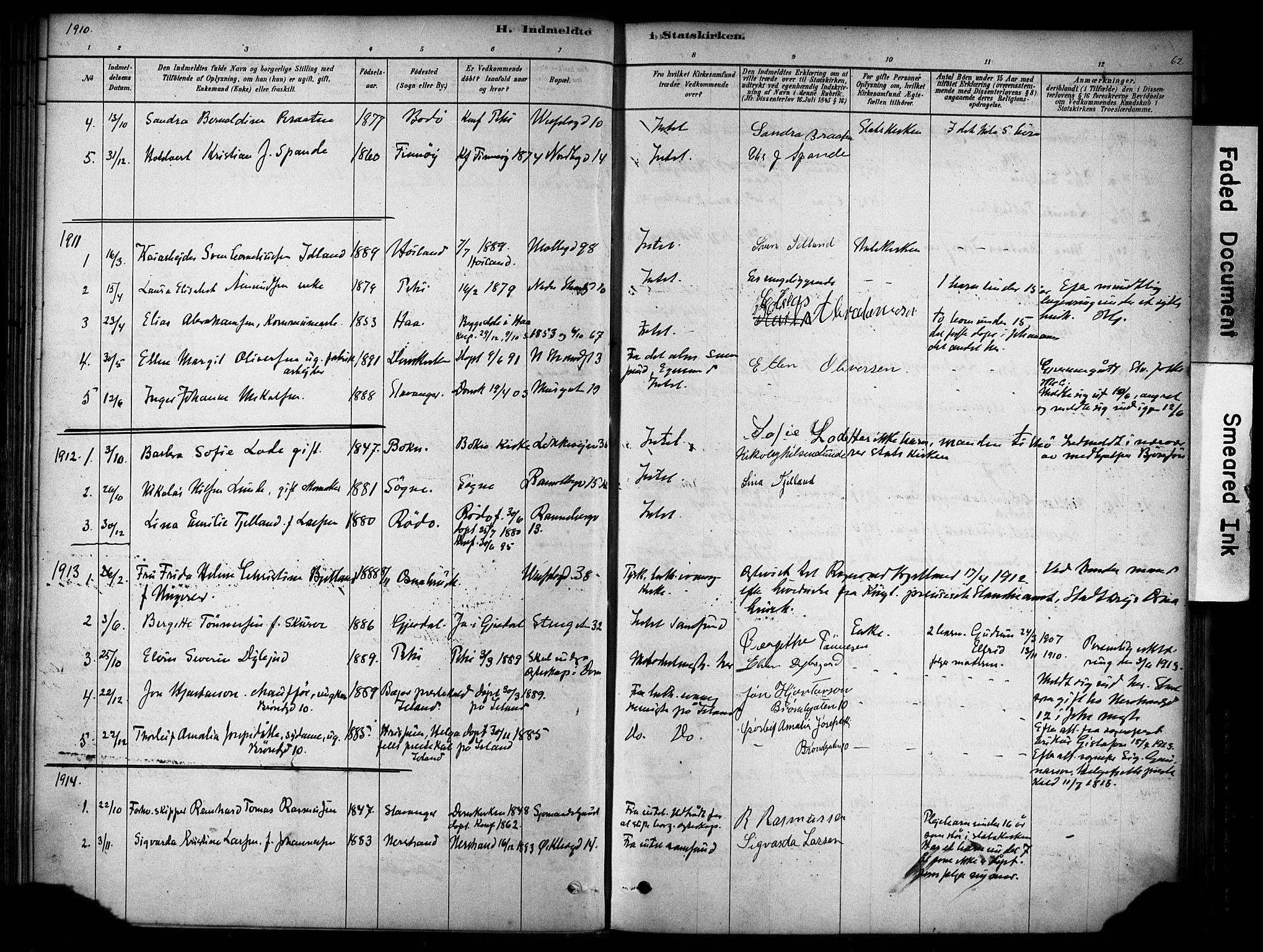 Domkirken sokneprestkontor, SAST/A-101812/001/30/30BA/L0025: Parish register (official) no. A 24, 1877-1927, p. 62