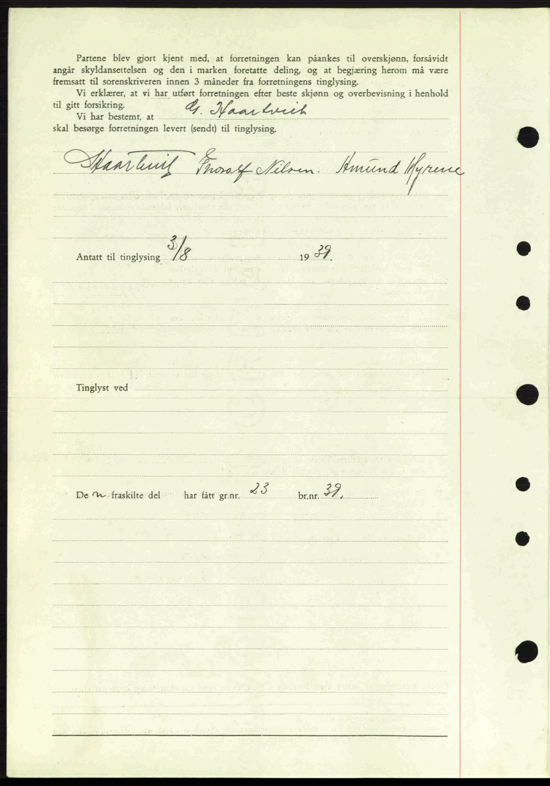 Idd og Marker sorenskriveri, AV/SAO-A-10283/G/Gb/Gbb/L0003: Mortgage book no. A3, 1938-1939, Diary no: : 1010/1939