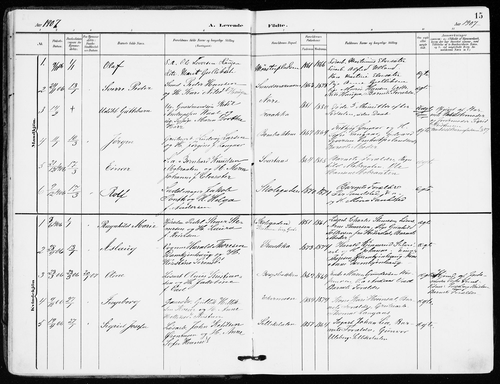 Kongsberg kirkebøker, AV/SAKO-A-22/F/Fb/L0004: Parish register (official) no. II 4, 1906-1918, p. 15