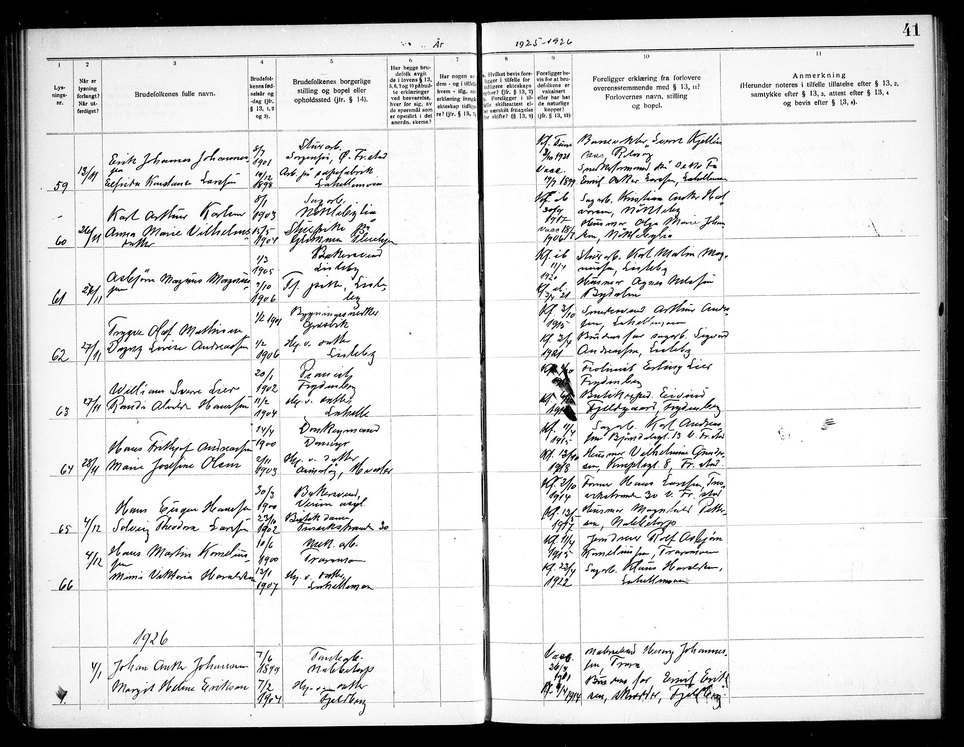 Glemmen prestekontor Kirkebøker, SAO/A-10908/H/Ha/L0002: Banns register no. 2, 1919-1933, p. 41