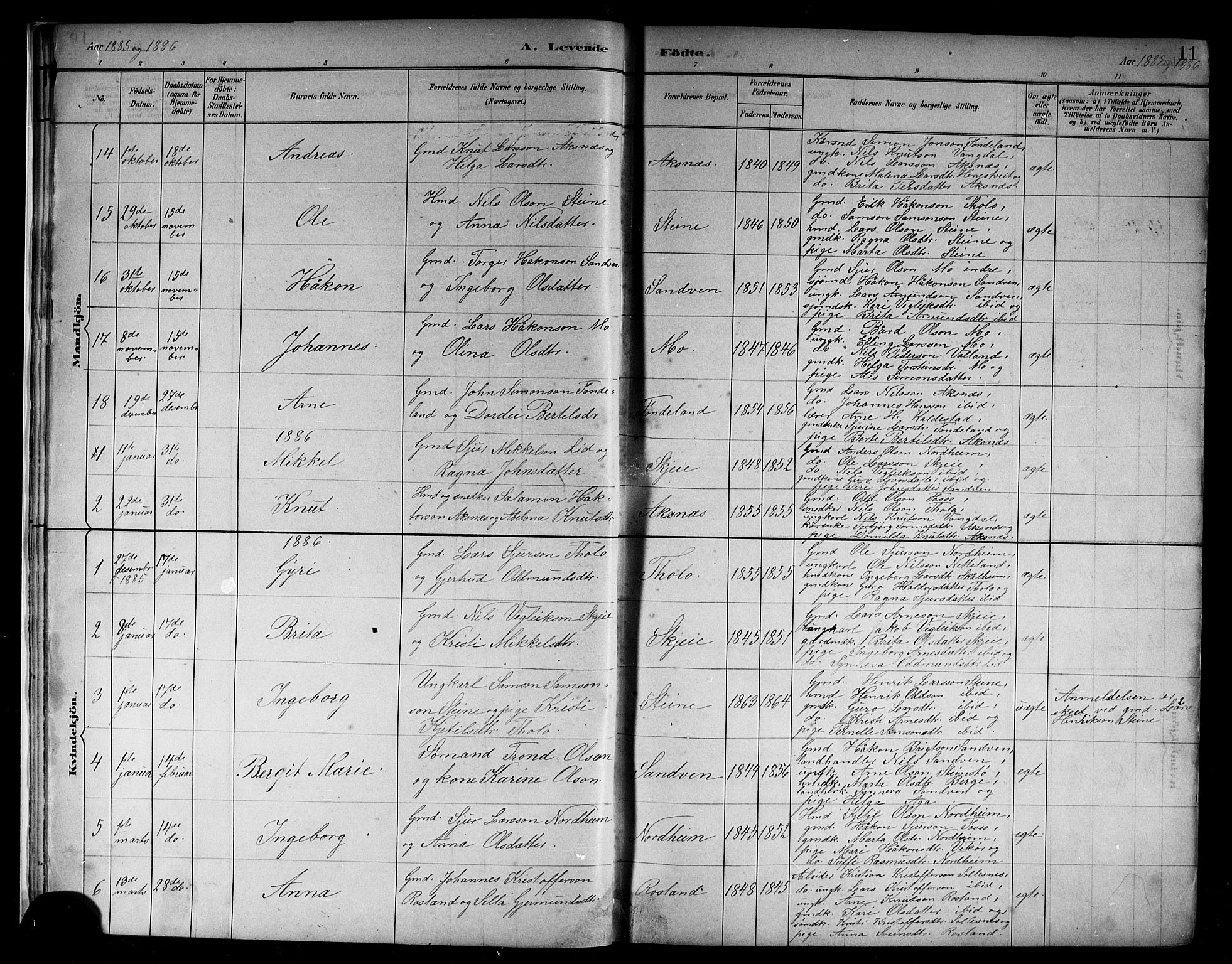 Kvam sokneprestembete, SAB/A-76201/H/Hab: Parish register (copy) no. B 3, 1884-1916, p. 11