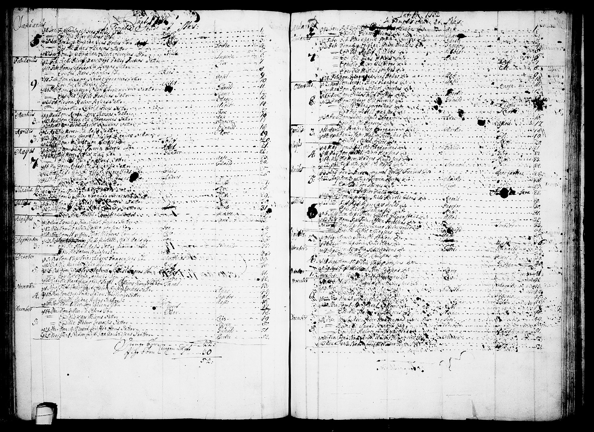 Sauherad kirkebøker, AV/SAKO-A-298/F/Fa/L0003: Parish register (official) no. I 3, 1722-1766, p. 44-45