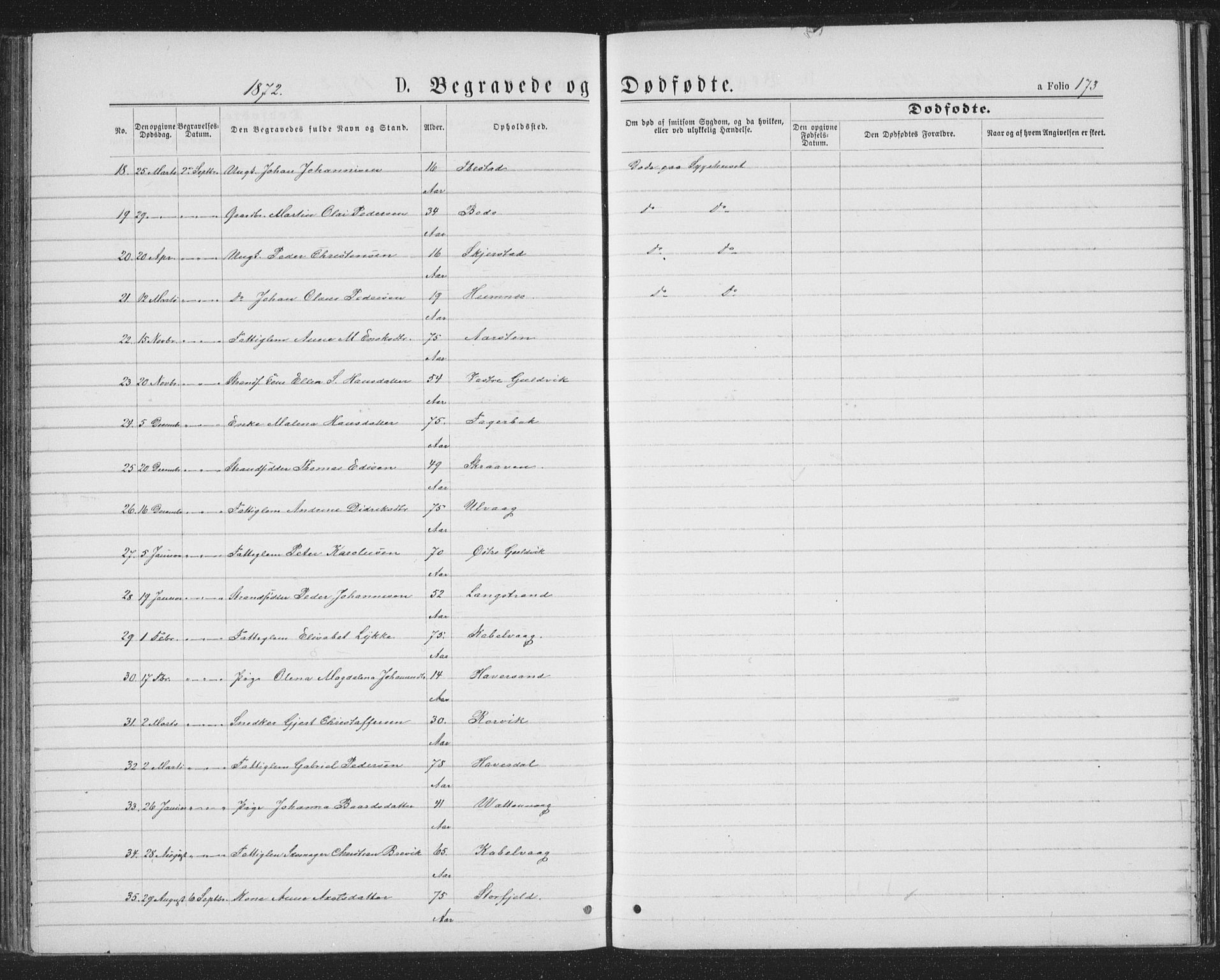 Ministerialprotokoller, klokkerbøker og fødselsregistre - Nordland, AV/SAT-A-1459/874/L1074: Parish register (copy) no. 874C03, 1870-1876, p. 173