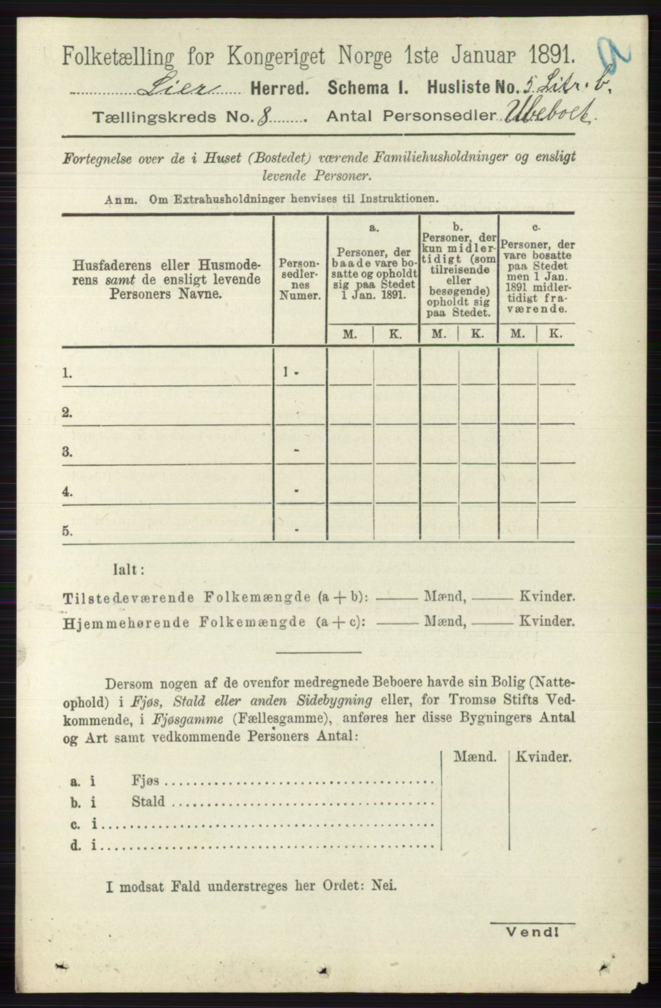 RA, 1891 census for 0626 Lier, 1891, p. 5002