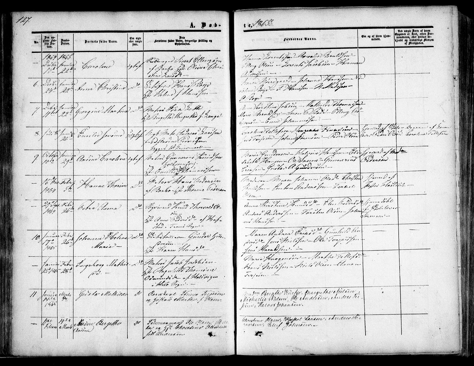 Arendal sokneprestkontor, Trefoldighet, SAK/1111-0040/F/Fa/L0006: Parish register (official) no. A 6, 1855-1868, p. 127