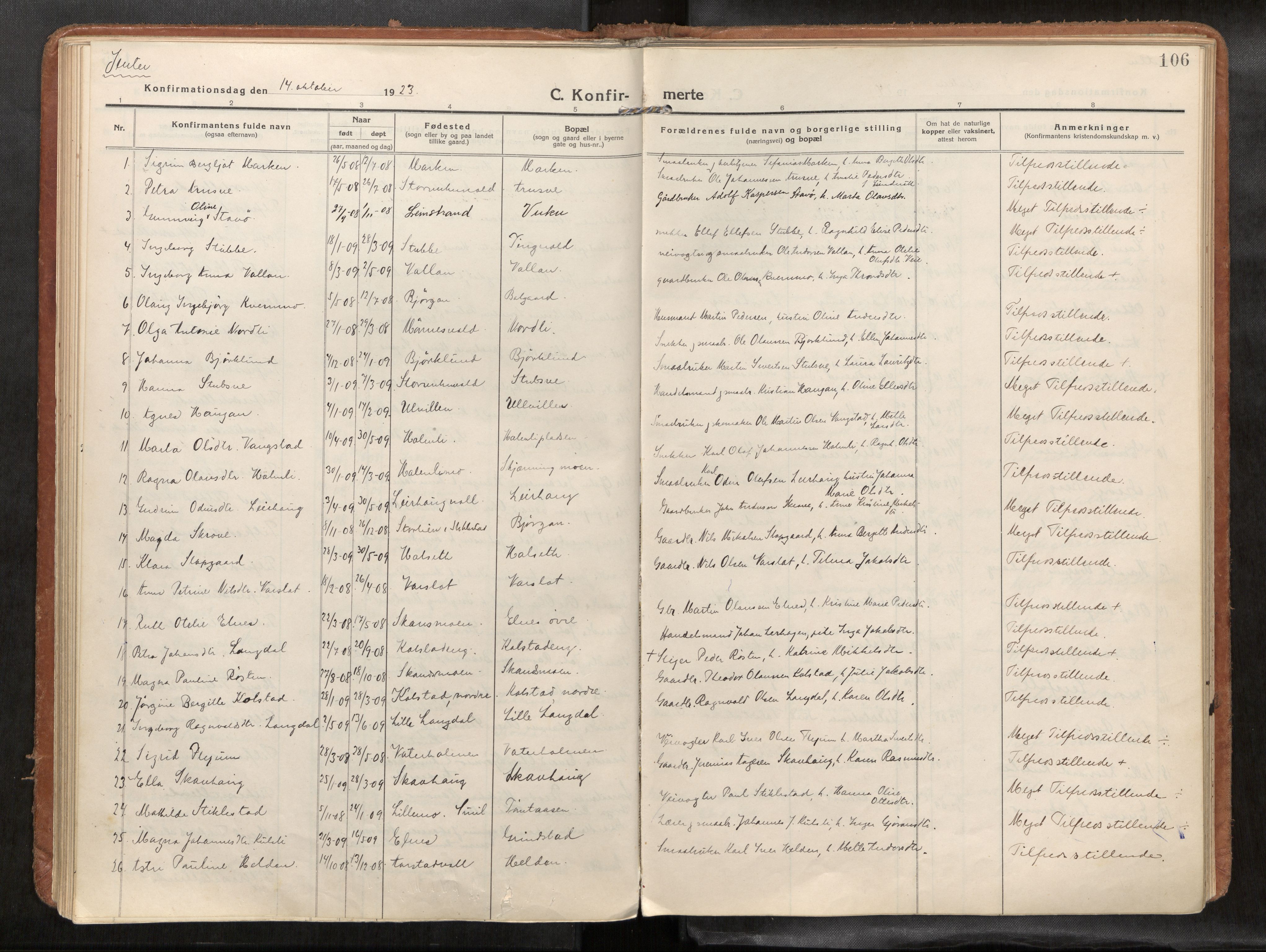 Verdal sokneprestkontor, SAT/A-1156/2/H/Haa/L0004: Parish register (official) no. 4, 1916-1928, p. 106