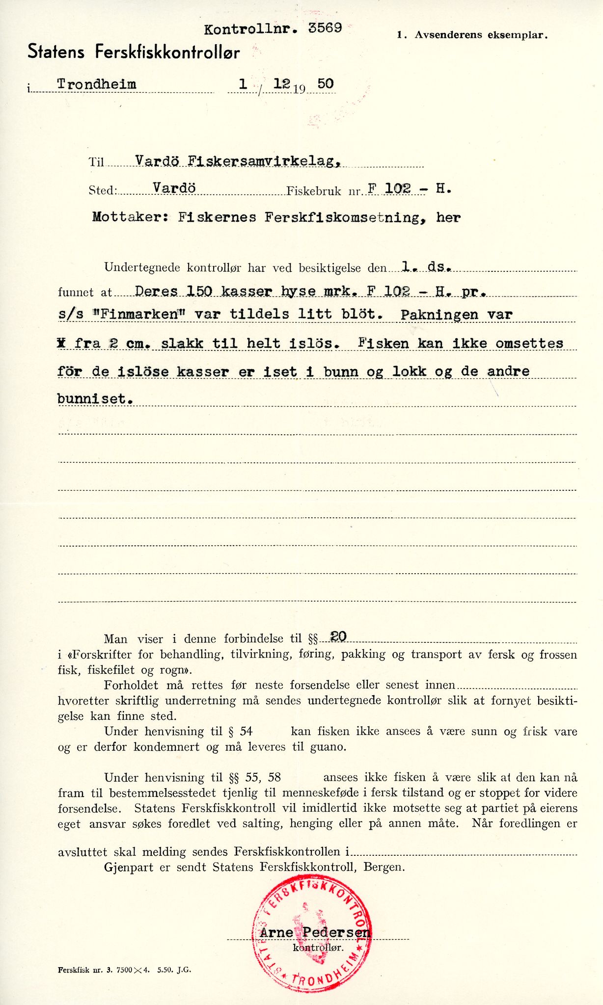 Vardø Fiskersamvirkelag, VAMU/A-0037/D/Da/L0006: Korrespondanse Re-St, 1947-1951