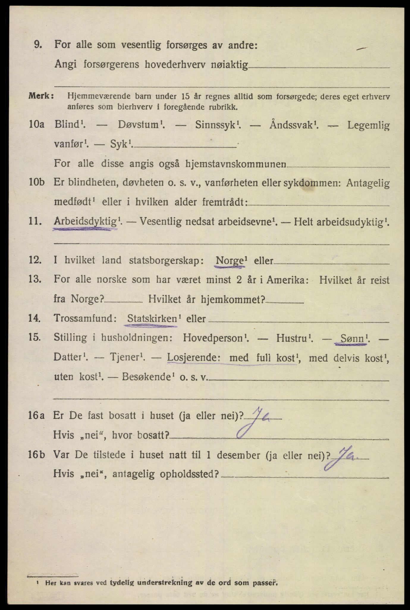 SAK, 1920 census for Oddernes, 1920, p. 4866