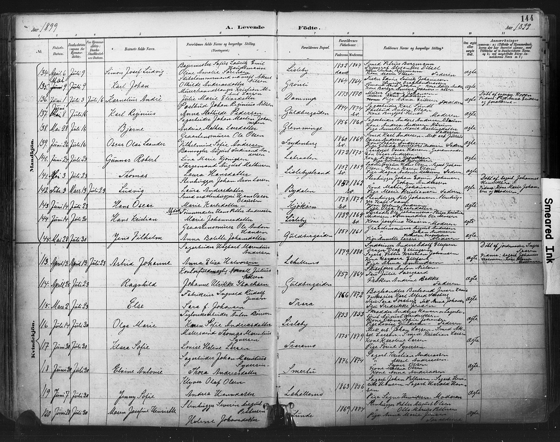 Glemmen prestekontor Kirkebøker, AV/SAO-A-10908/F/Fa/L0013: Parish register (official) no. 13, 1892-1907, p. 144