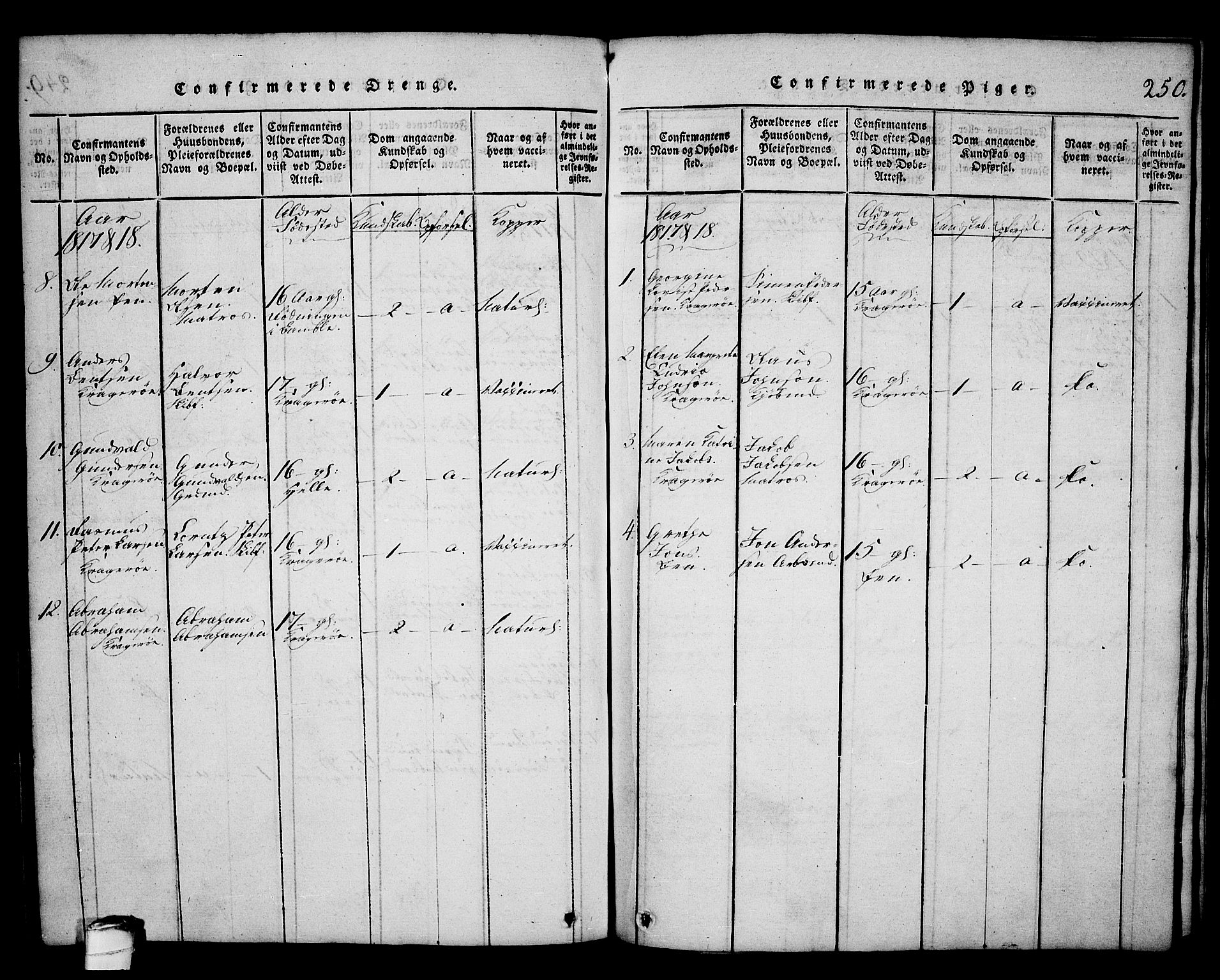 Kragerø kirkebøker, SAKO/A-278/G/Ga/L0002: Parish register (copy) no. 2, 1814-1831, p. 250