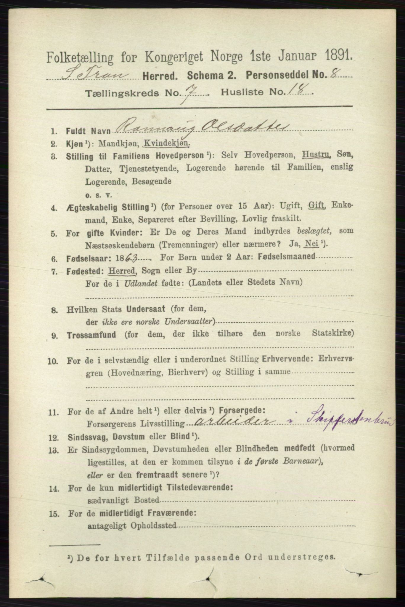 RA, 1891 census for 0519 Sør-Fron, 1891, p. 3135