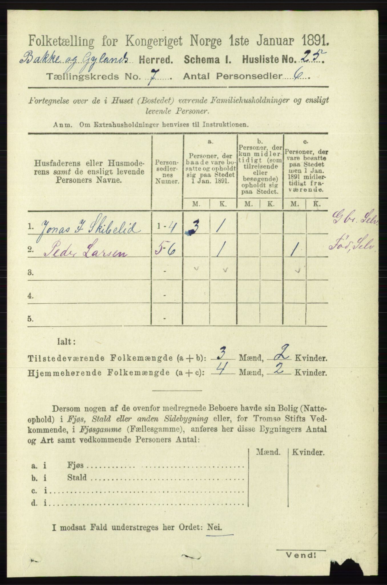 RA, 1891 census for 1045 Bakke, 1891, p. 1300