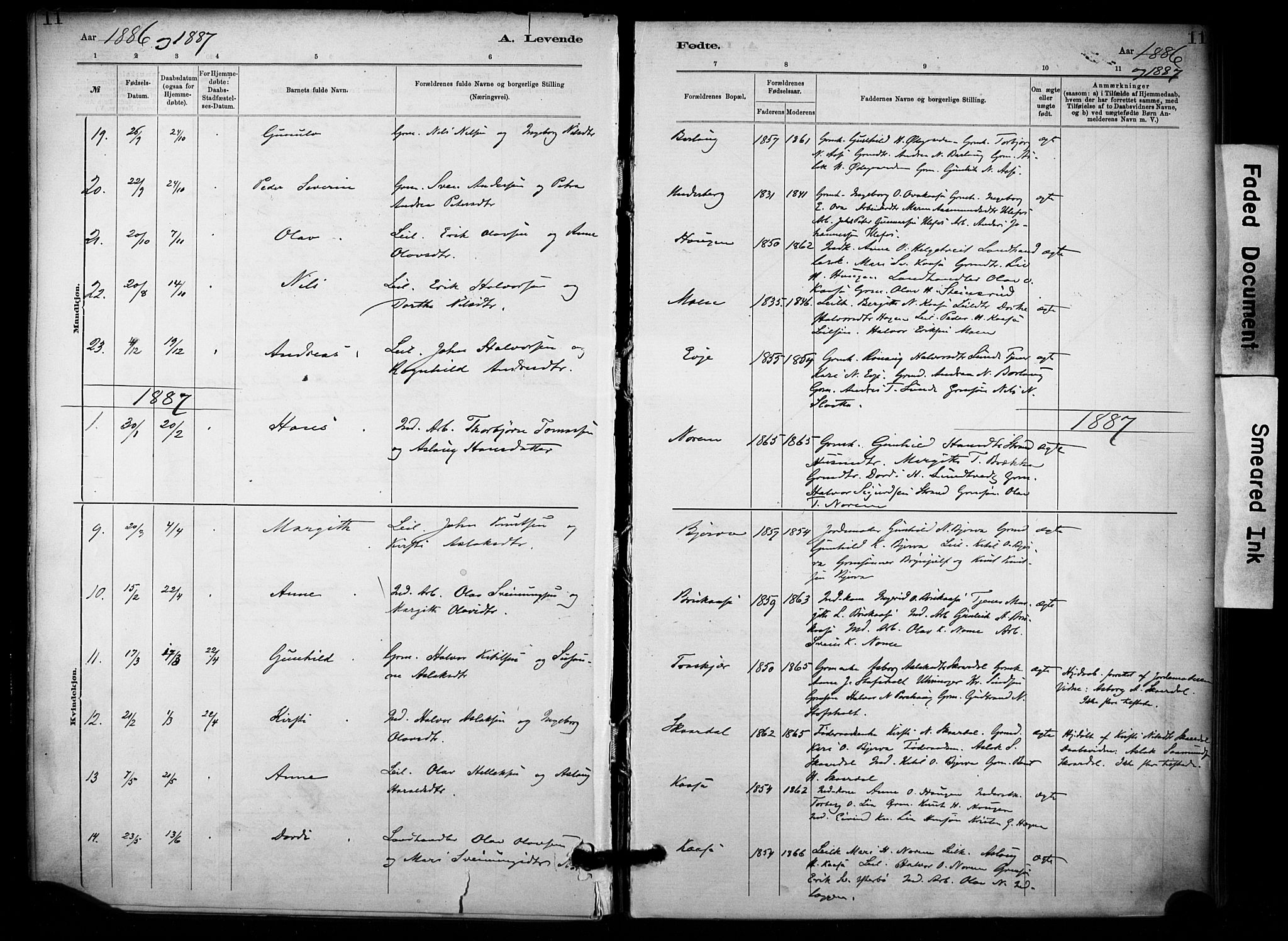 Lunde kirkebøker, SAKO/A-282/F/Fa/L0002: Parish register (official) no. I 2, 1884-1892, p. 11