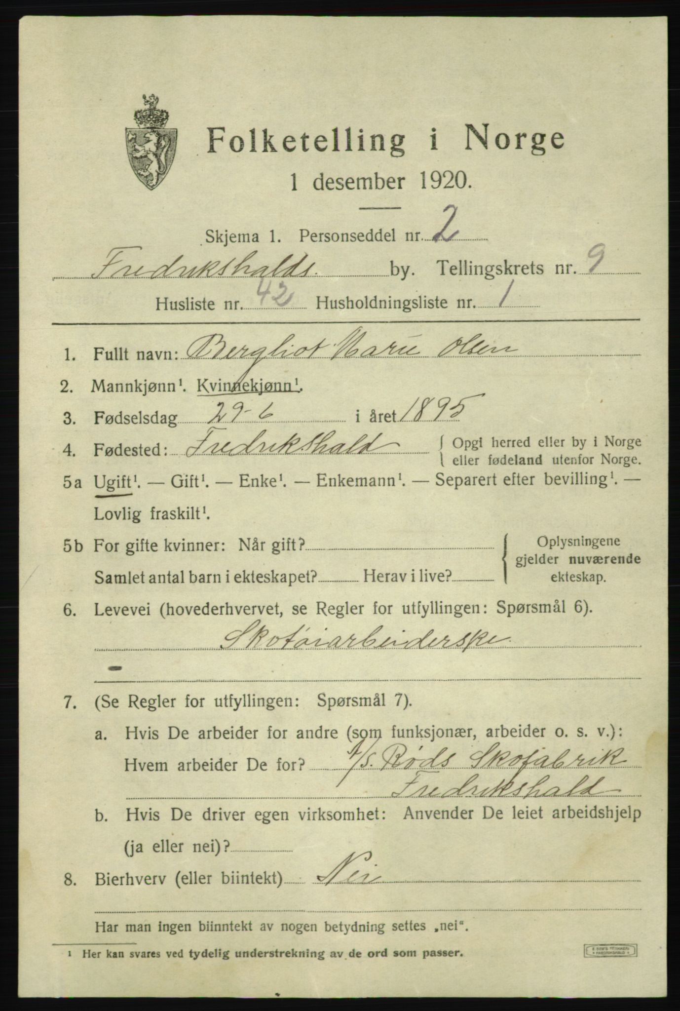 SAO, 1920 census for Fredrikshald, 1920, p. 16843