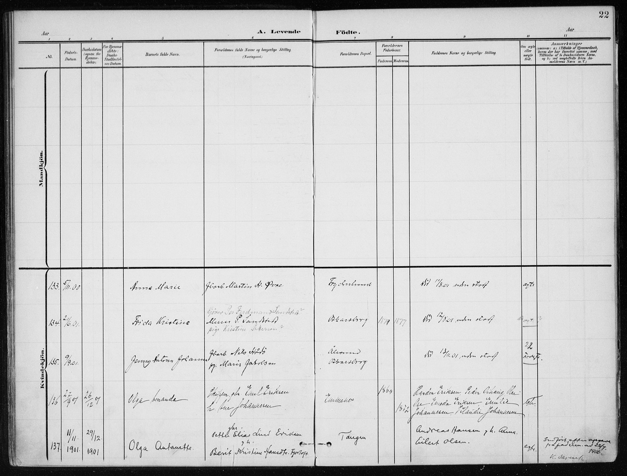 Ministerialprotokoller, klokkerbøker og fødselsregistre - Nordland, AV/SAT-A-1459/866/L0941: Parish register (official) no. 866A04, 1901-1917, p. 22