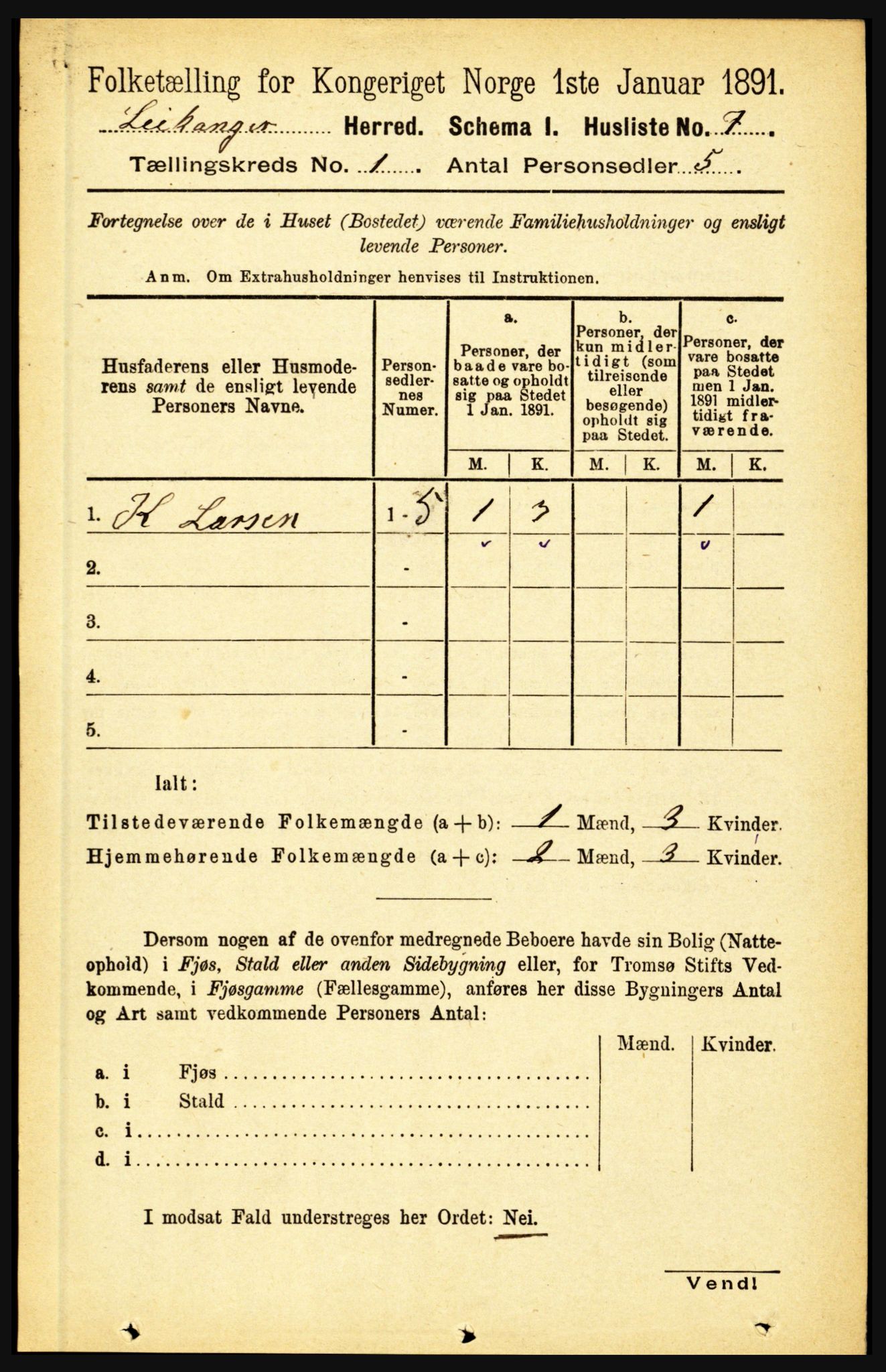 RA, 1891 census for 1419 Leikanger, 1891, p. 48